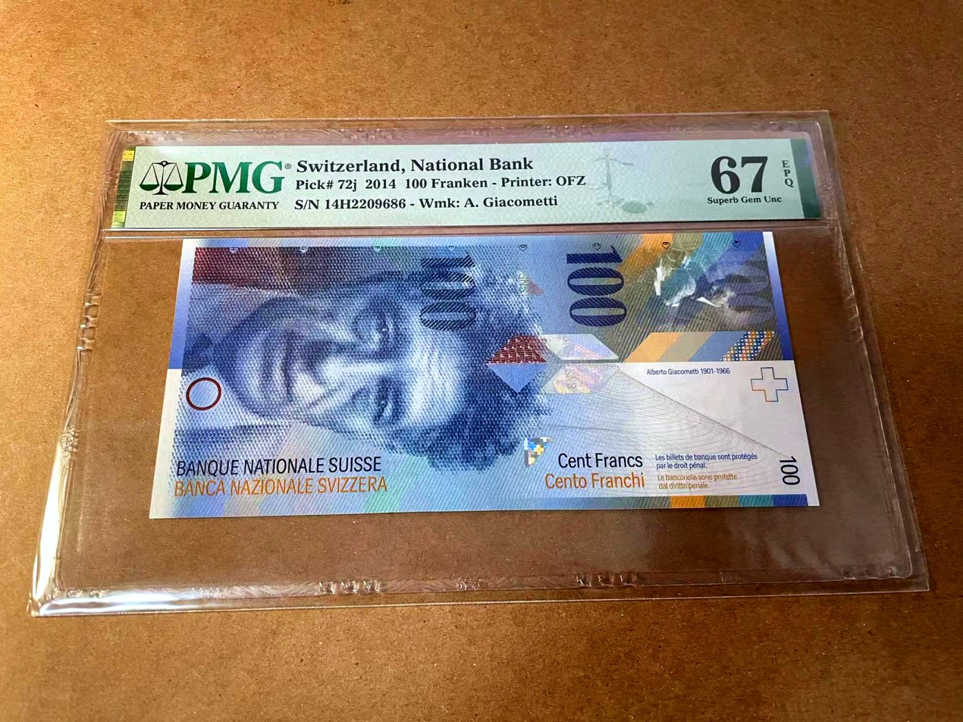【Blue Auction】✨世界纸币精拍第451期【精】 【无47】瑞士 2014年100法郎 PMG67EPQ 高分
