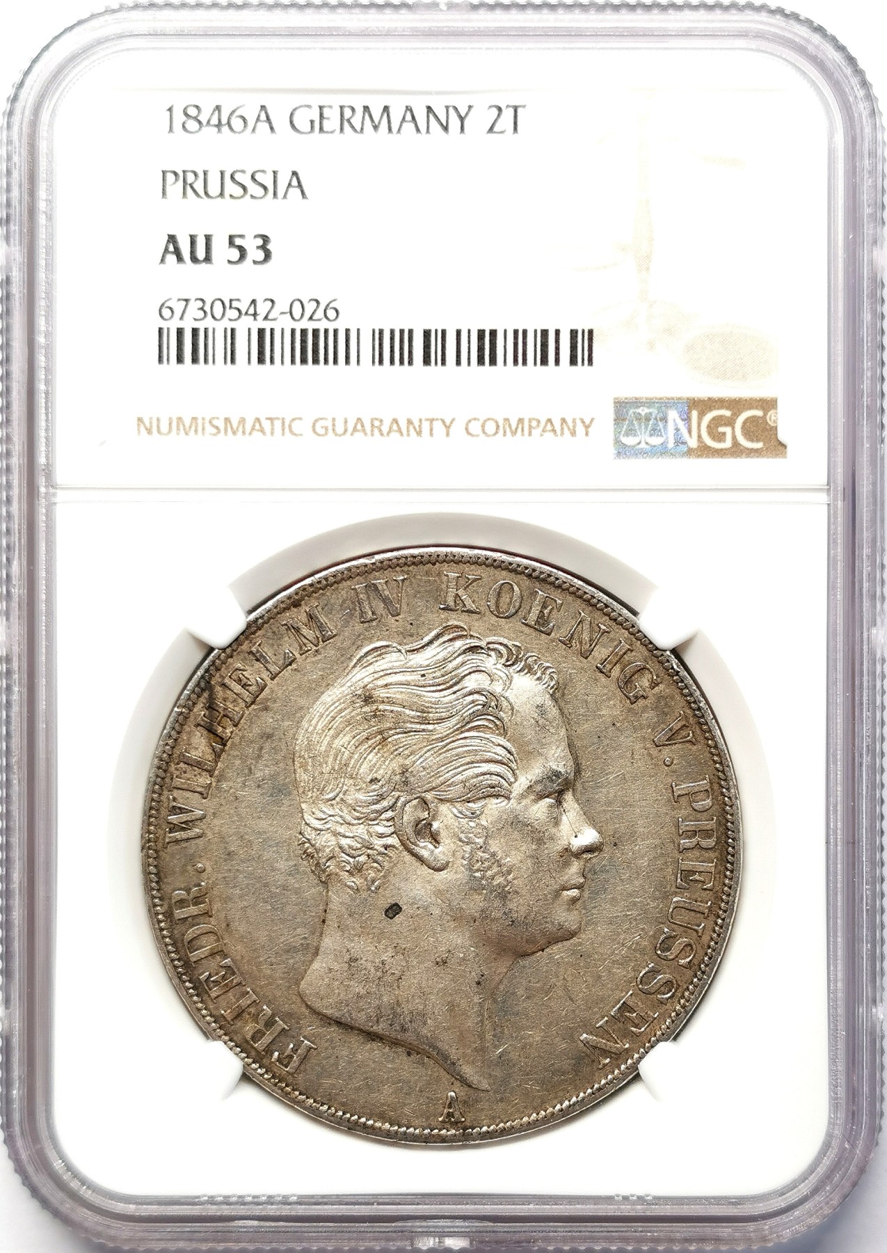 凡希社世界钱币微拍第二百六十四期 1846普鲁士威廉四世2泰勒大银NGC-AU53