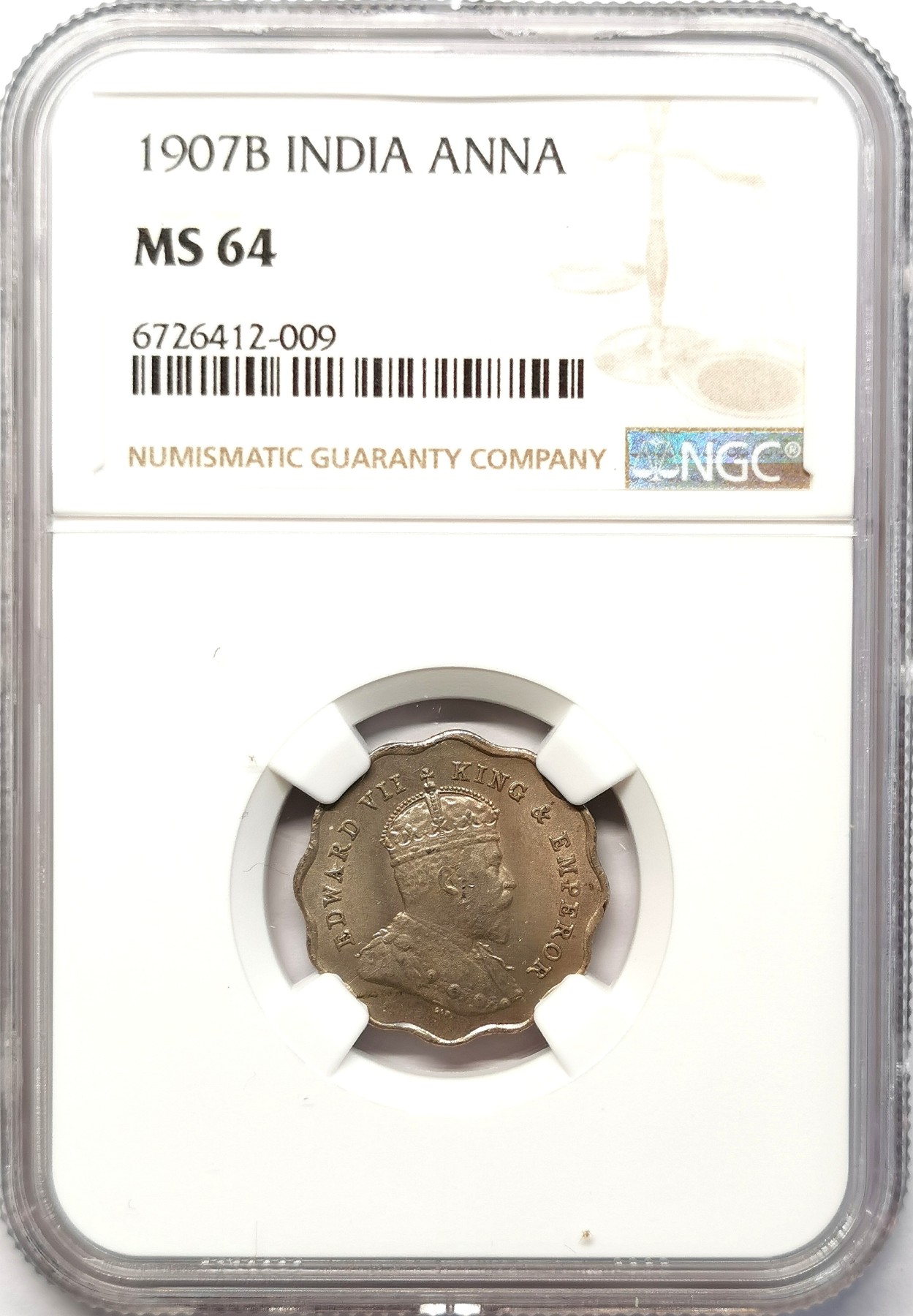 凡希社世界钱币微拍第二百六十四期 1907B英属印度爱七1安那NGC-MS64