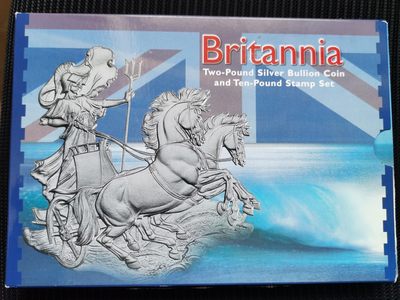 道一币馆币章第四十七场 - 原盒证 英国1999年不列颠尼亚女神2镑精制纪念银币+10英镑面额邮票