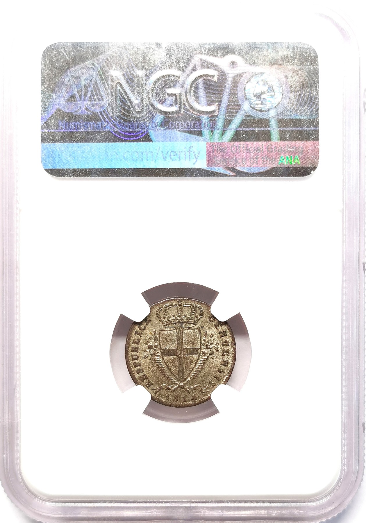 凡希社世界钱币微拍第二百六十四期 1814热那亚共和国12SOL低银辅币NGC-MS64，品相罕见！