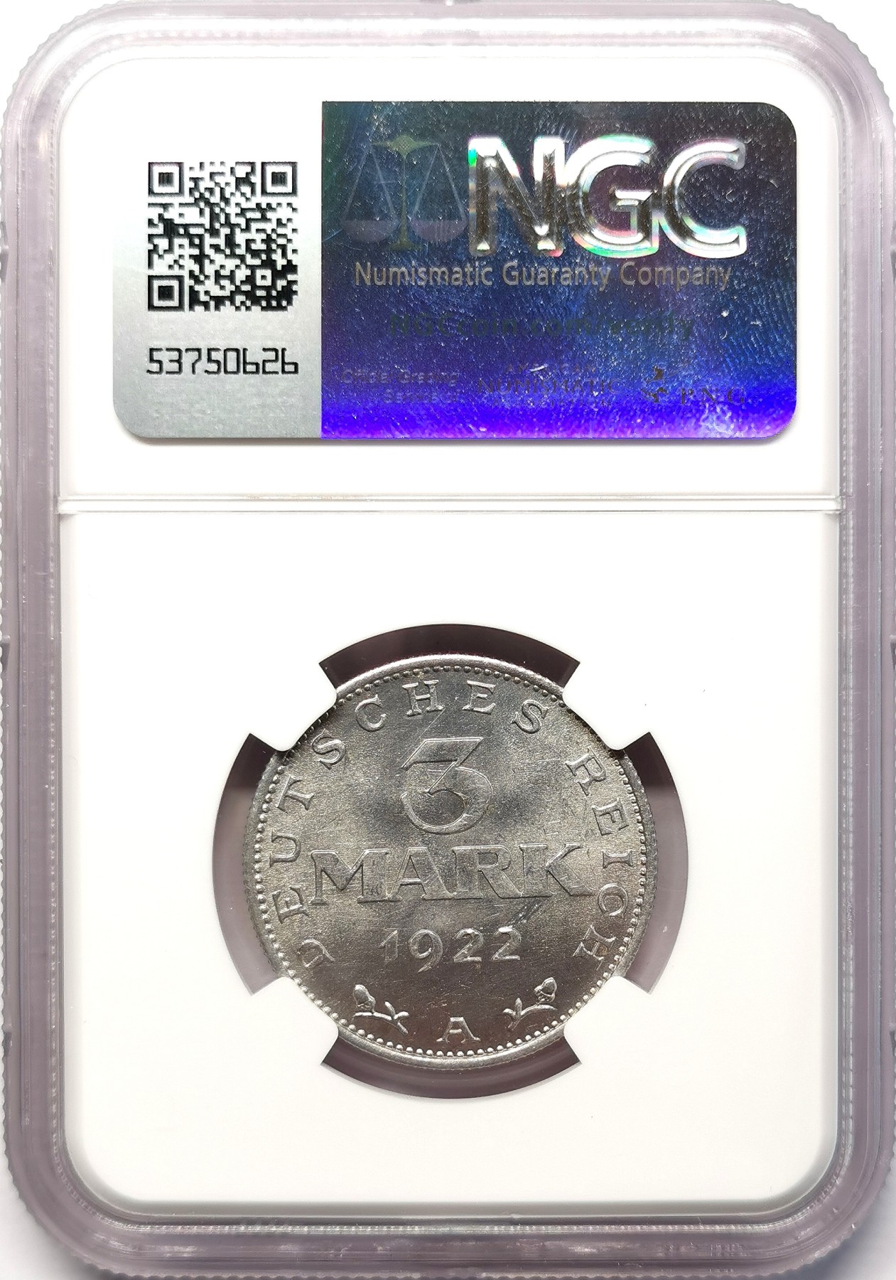 凡希社世界钱币微拍第二百六十四期 1922德国3马克铝币NGC-MS64