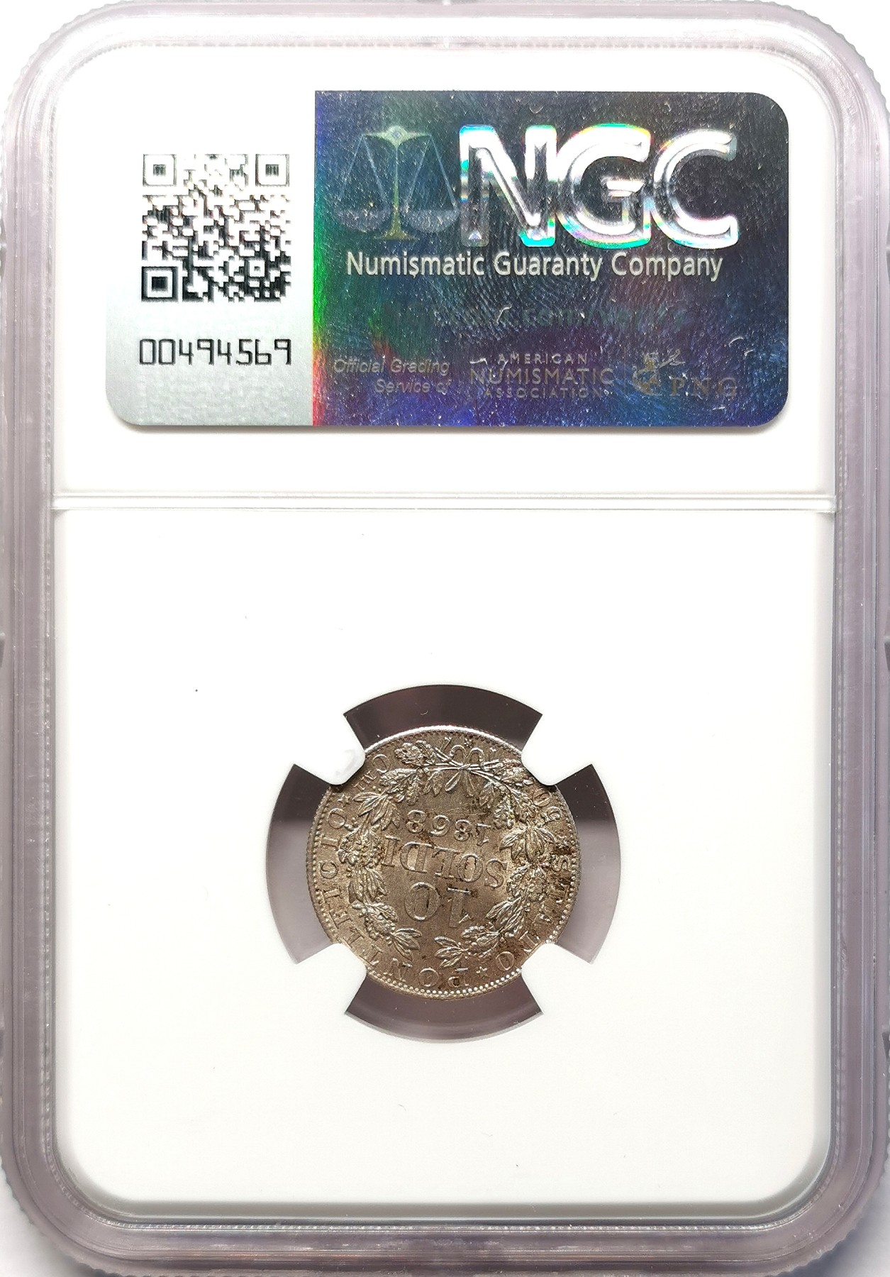 凡希社世界钱币微拍第二百六十四期 1868梵蒂冈庇护九世10SOL银辅币NGC-MS64