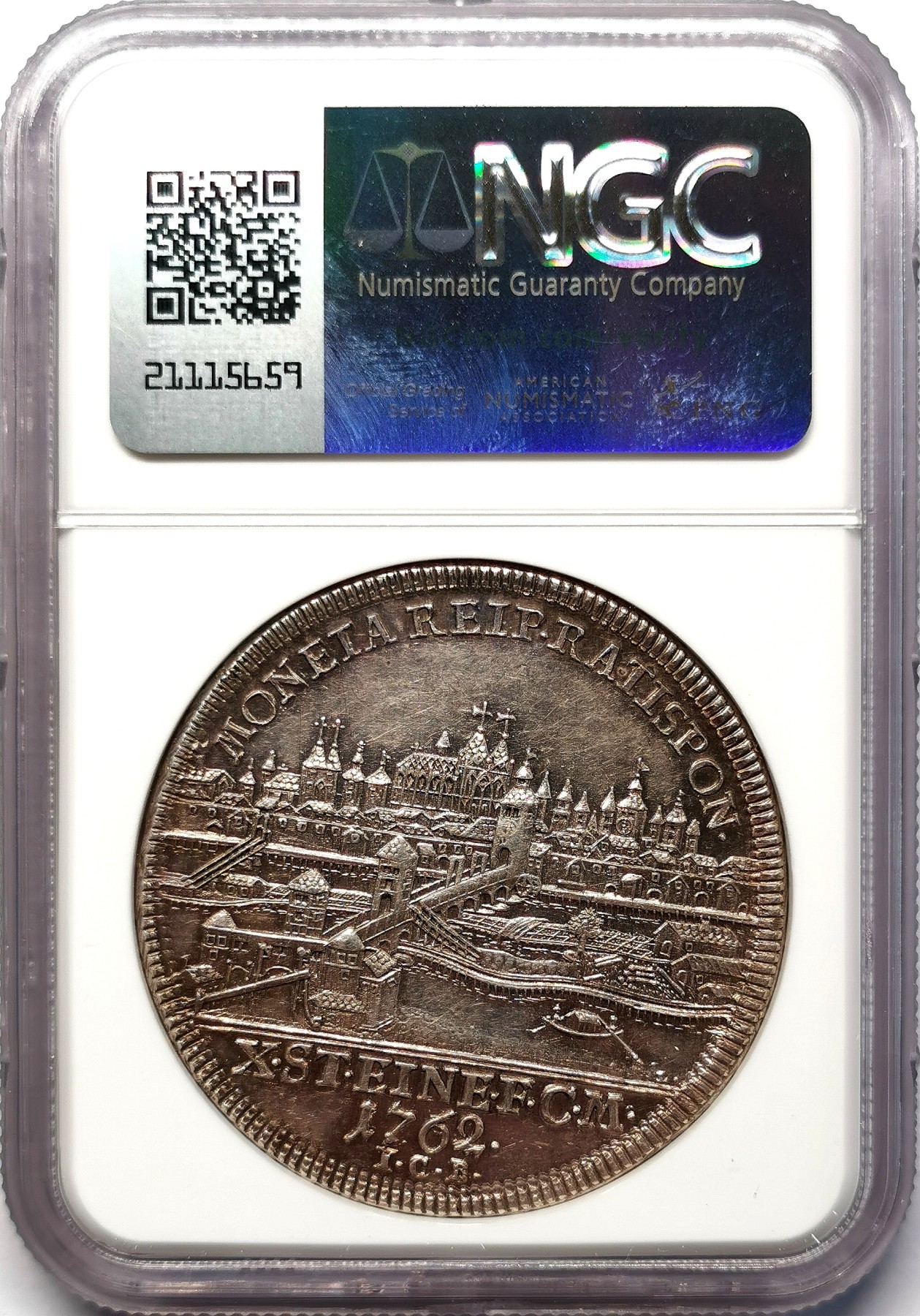 凡希社世界钱币微拍第二百六十四期 1762神罗帝国自由市城市景观泰勒大银NGC-AUD，灰彩细节优良！