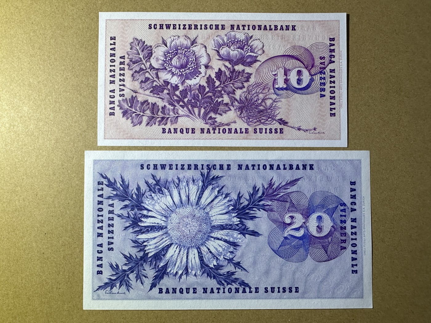 《张总收藏》142期-外币精品荟 瑞士10、20法郎2张 UNC 70年代版本