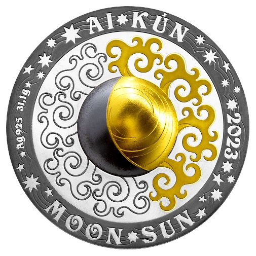 【海寧潮期货】哈萨克斯坦2023年日月同辉高突出1盎司镀金黑银币