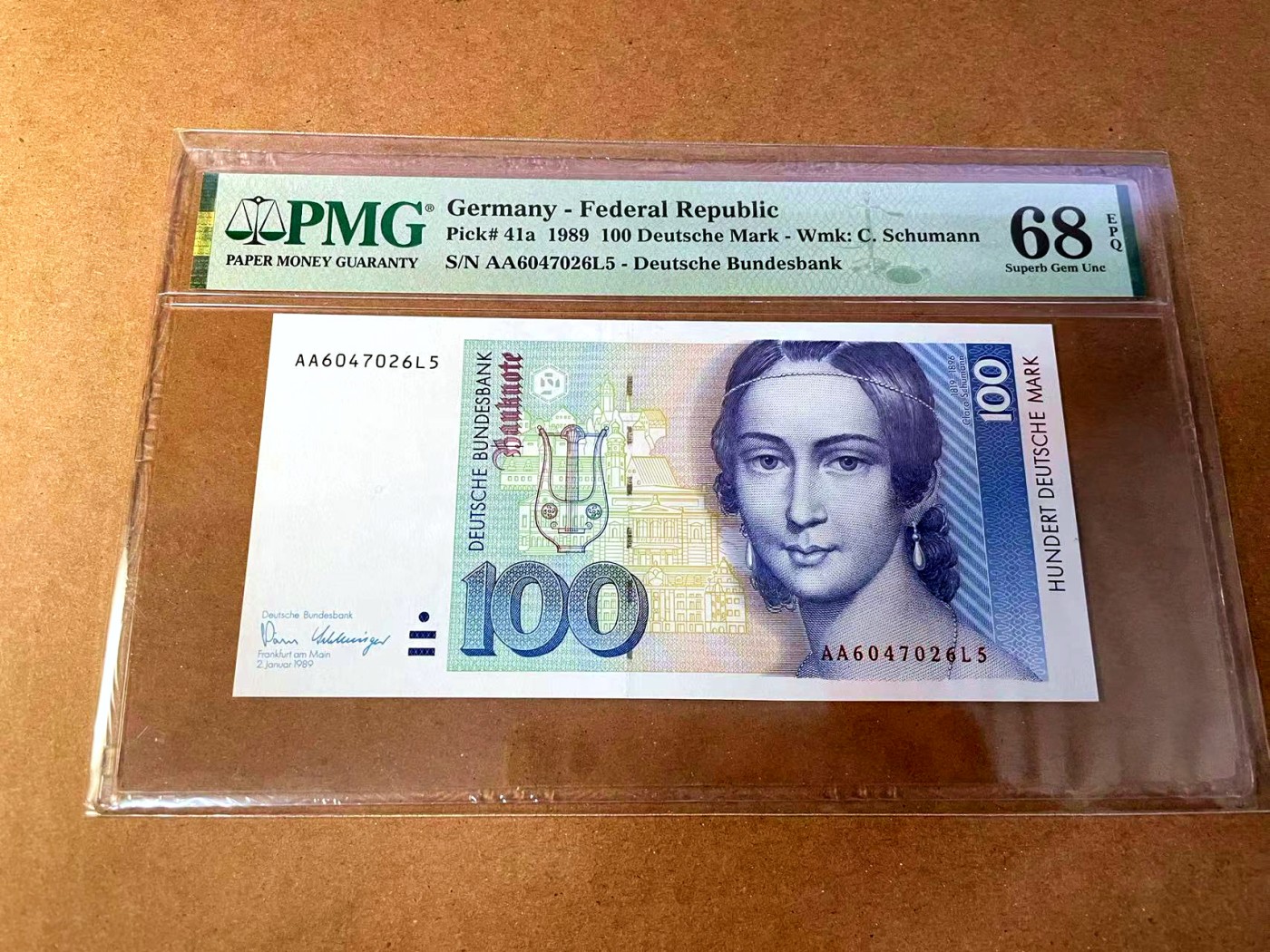 【Blue Auction】✨世界纸币精拍第451期【精】 【初版AA冠】德国 1989年100马克 克拉拉 PMG68EPQ 超高分 