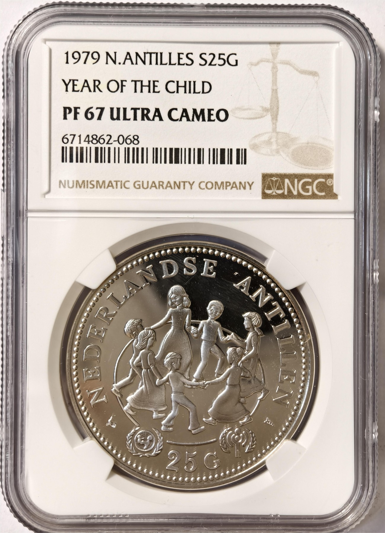 紫瑗钱币——第332期拍卖 荷属安的列斯 1979年 国际儿童年 25盾 银币 NGC PR67 UC