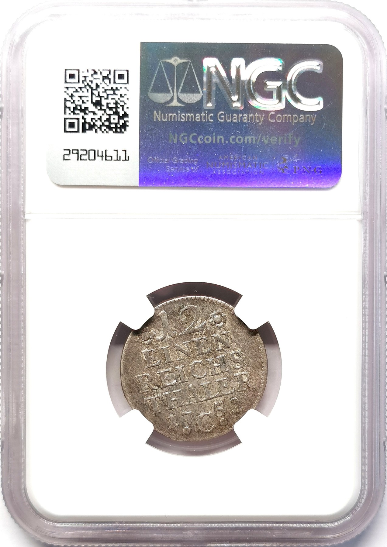 凡希社世界钱币微拍第二百六十四期 1752C普鲁士弗里德里希二世1/12泰勒银辅币NGC-AU58