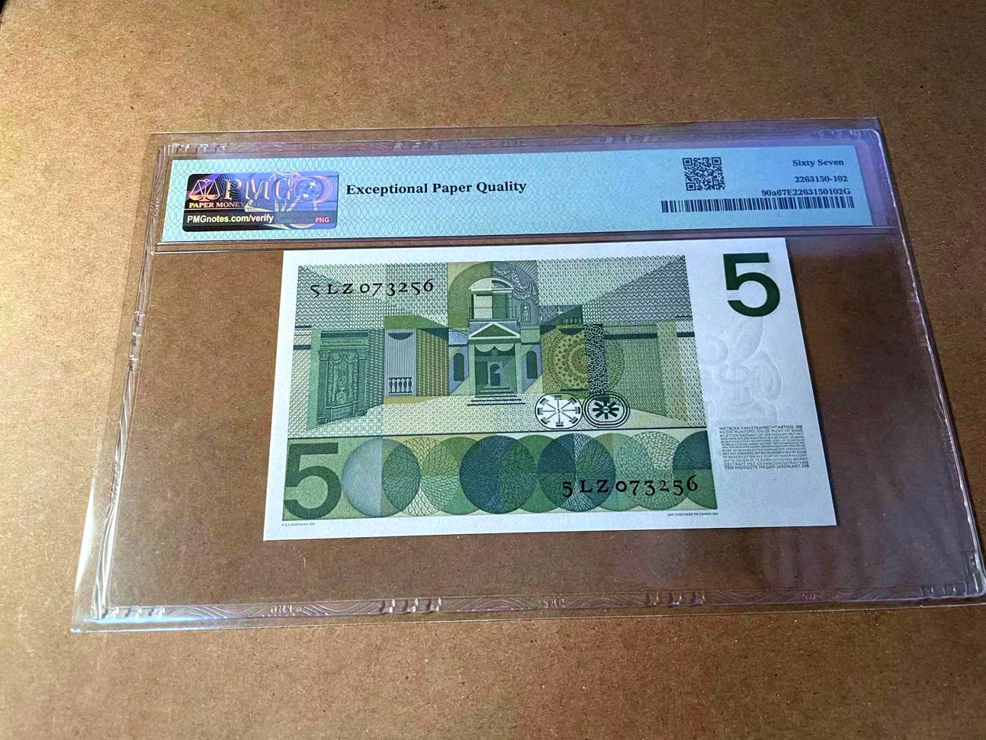 【Blue Auction】✨世界纸币精拍第451期【精】 【5LZ073256】荷兰 人像版 1966年5盾 PMG67EPQ 高分