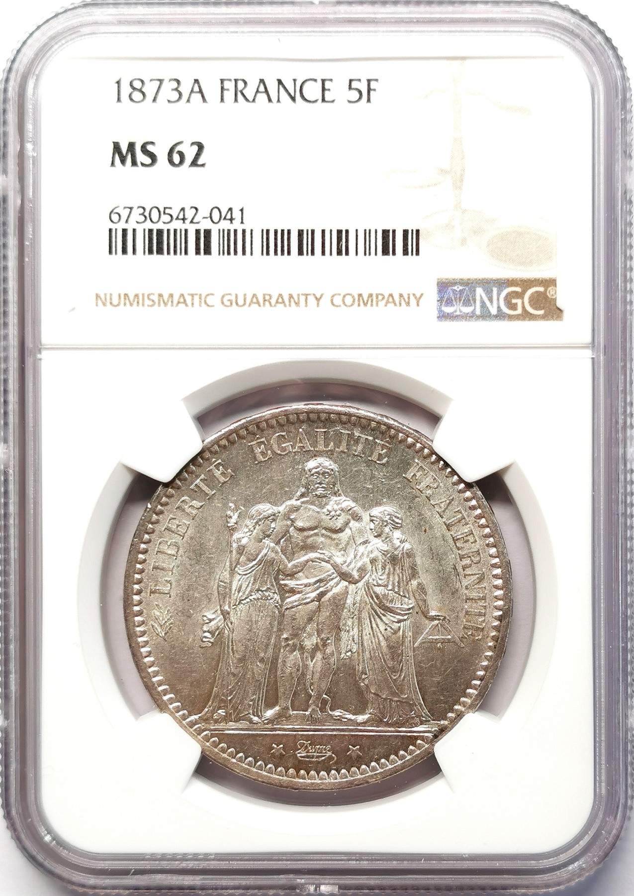凡希社世界钱币微拍第二百六十四期 1873A法国大力神5法郎大银NGC-MS62
