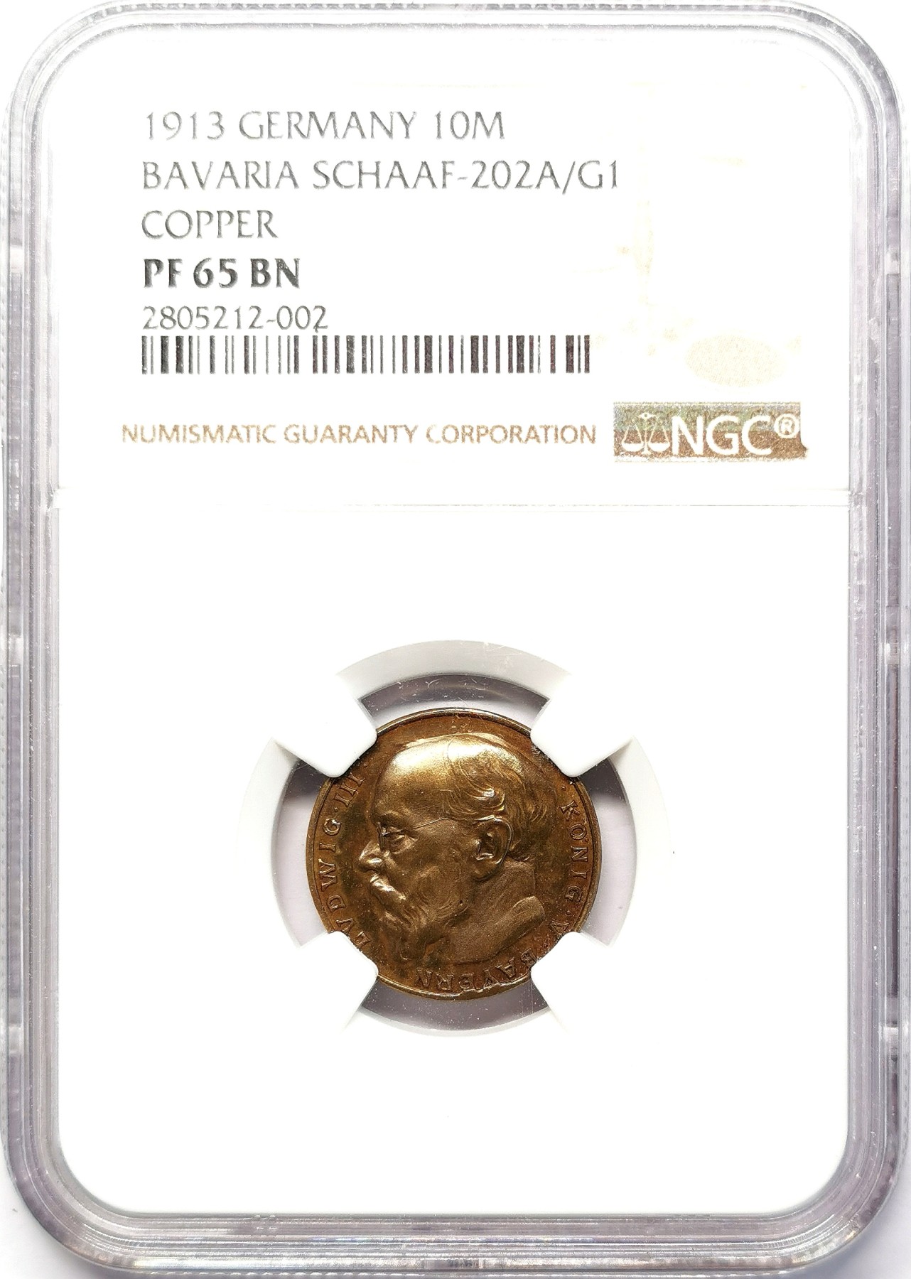 凡希社世界钱币微拍第二百六十四期 1913巴伐利亚10马克金币铜样NGC-PF65哥茨作品！