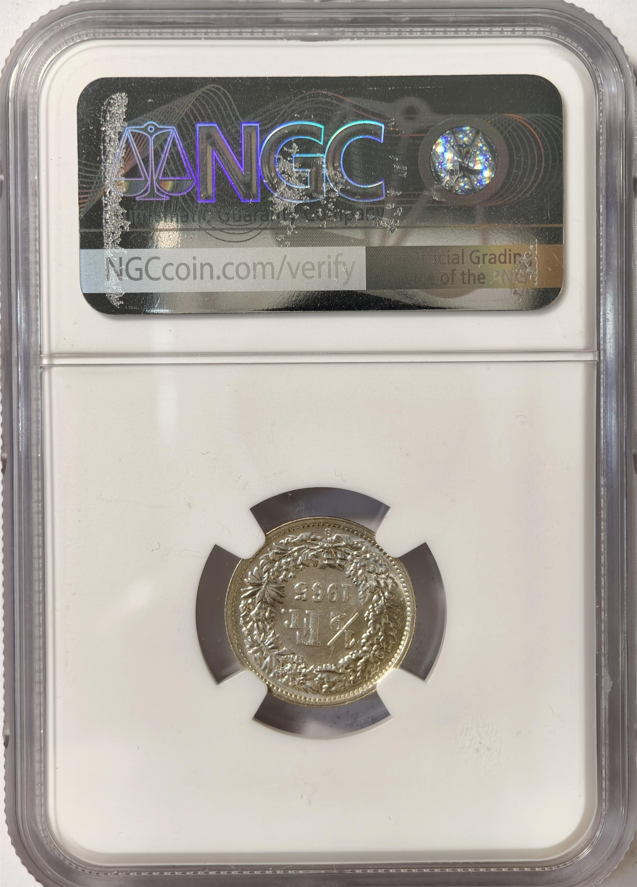 紫瑗钱币——第332期拍卖 瑞士 1965年 赫尔维蒂亚 1/2法郎 银币 NGC MS62