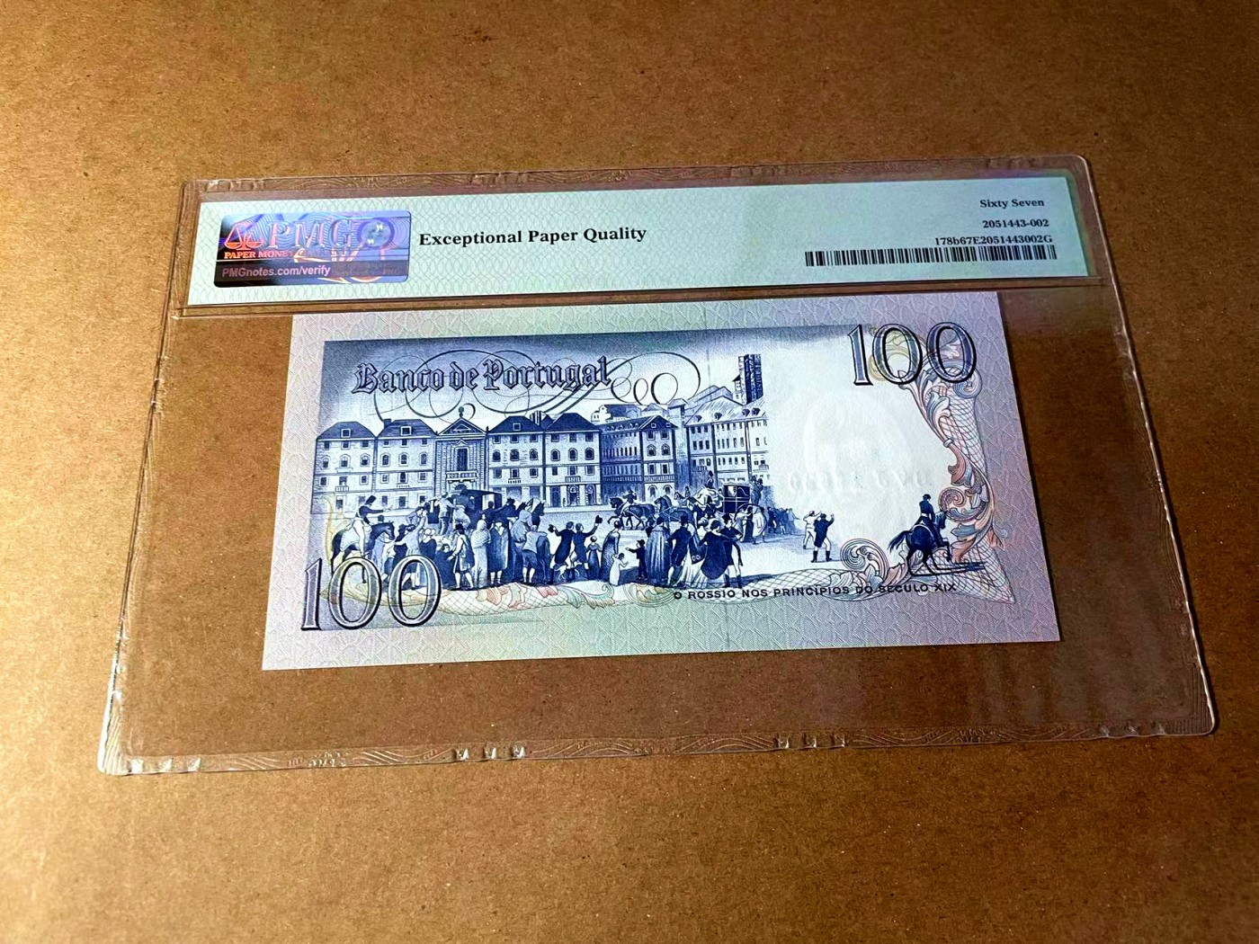 【Blue Auction】✨世界纸币精拍第451期【精】 【倒置号】葡萄牙 1981年100埃斯库多 PMG67EPQ 背面大场景精美