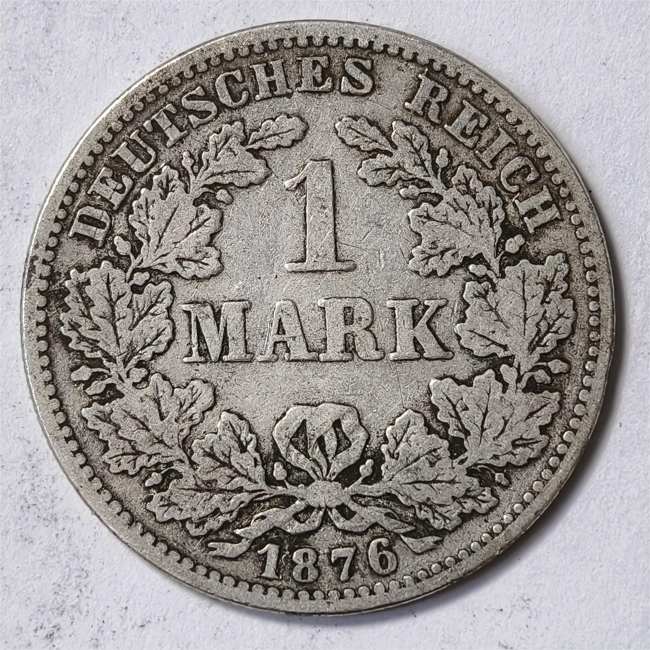 紫瑗钱币——第332期拍卖 德国 1876年 C版 第二帝国 短翅 1马克 5.5克 0.9银