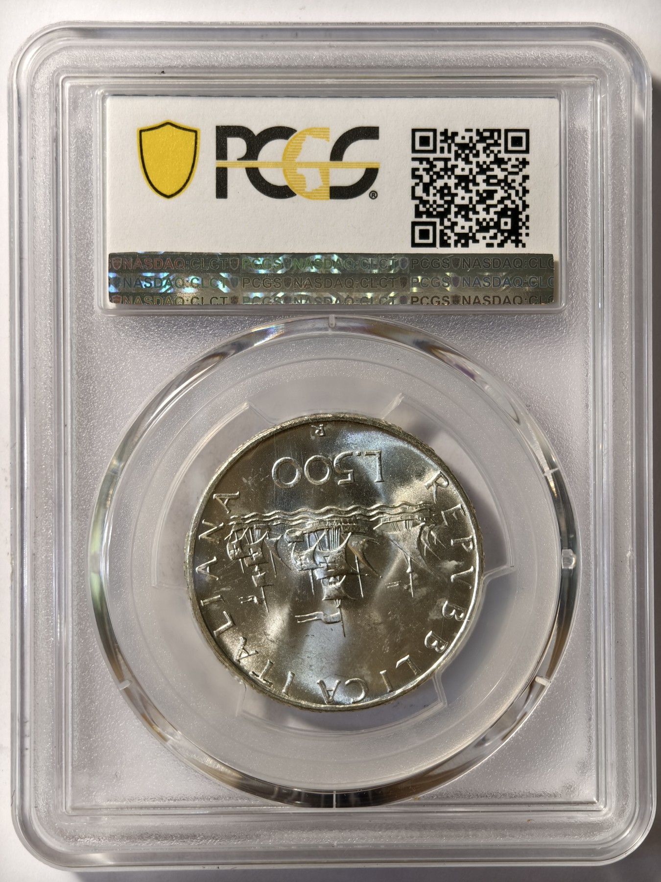 紫瑗钱币——第332期拍卖 意大利 1966年 少女与帆船 500里拉 银币 PCGS MS65