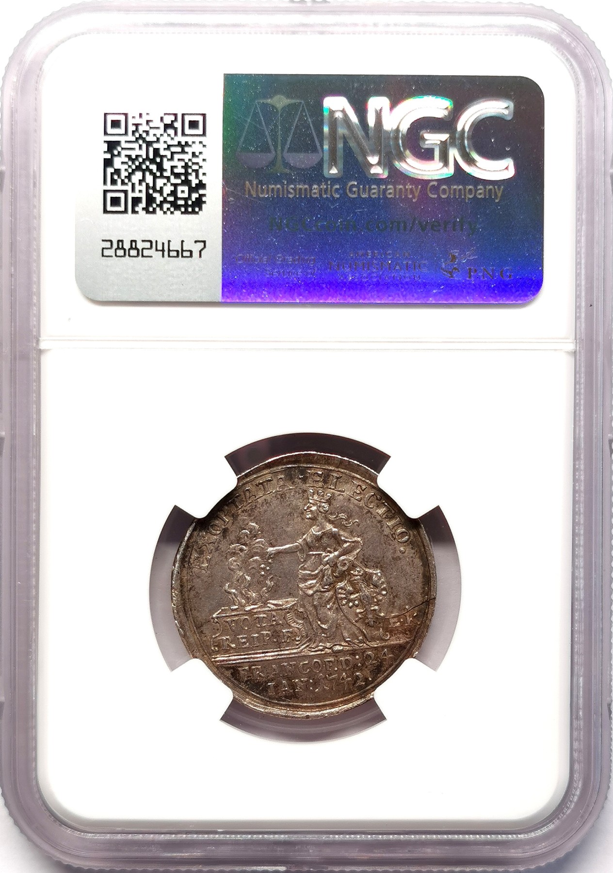 凡希社世界钱币微拍第二百六十四期 1742法兰克福2杜卡特金币银样NGC-MS62 原味黑彩！