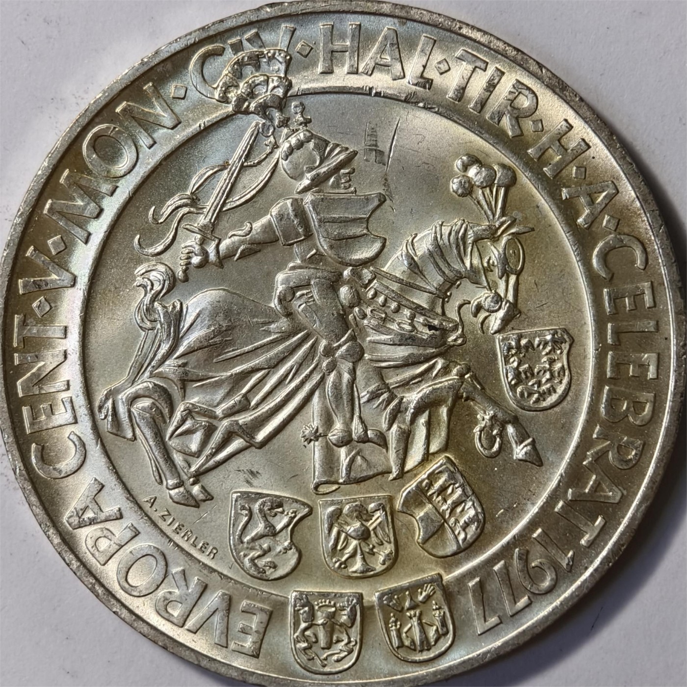 紫瑗钱币——第350期拍卖 奥地利 1977年 萨尔茨堡建市900周年 100先令 24克 0.64银 UNC