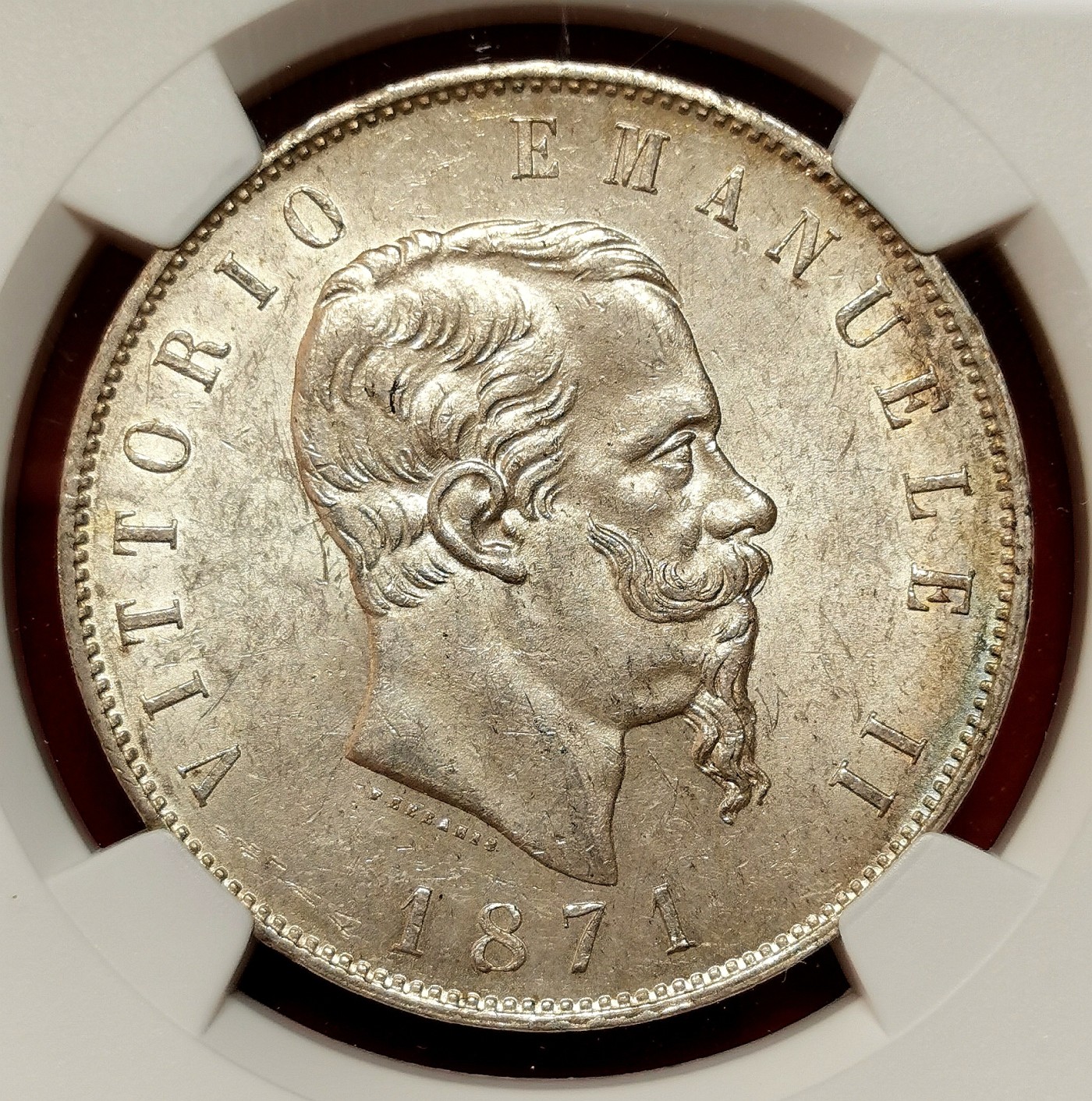 凡希社世界钱币微拍第二百六十四期 1871M意大利埃曼努尔二世5里拉大银NGC-MS61