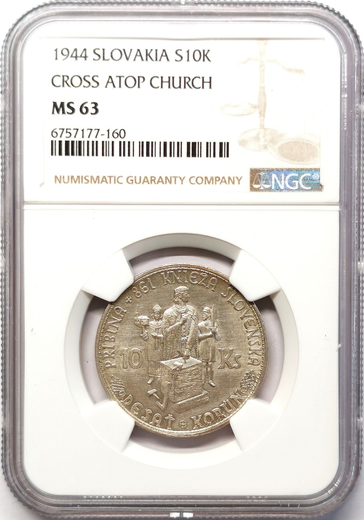 凡希社世界钱币微拍第二百六十四期 1944斯洛伐克10克朗银币NGC-MS63