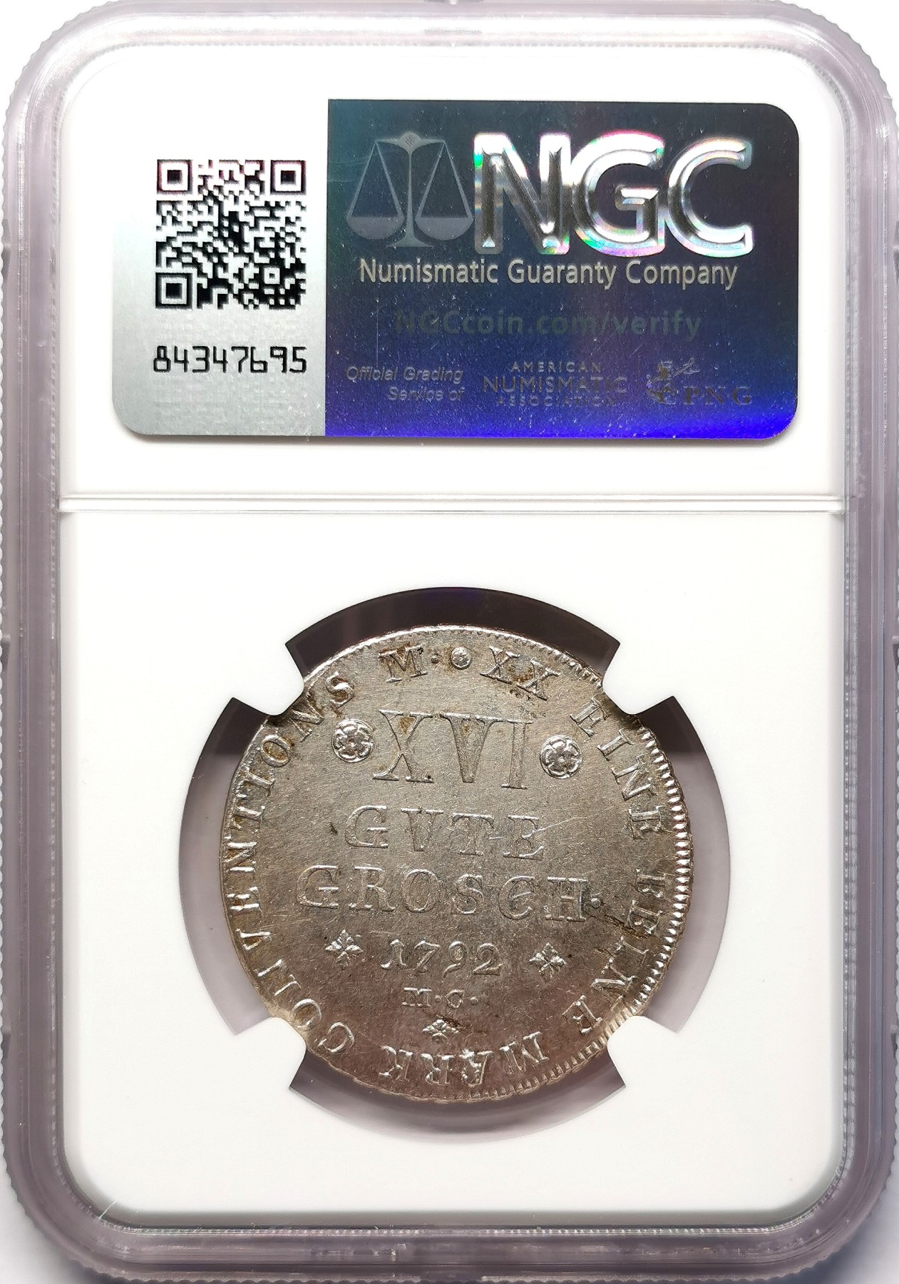 凡希社世界钱币微拍第二百六十四期 1792布伦瑞克-沃芬伯特盾徽版16GG银币NGC-UNCD