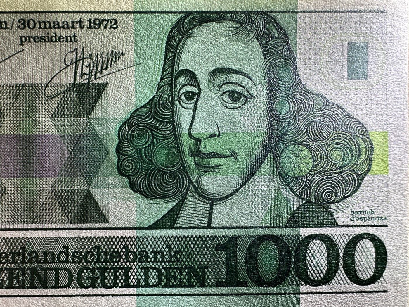 《张总收藏》142期-外币精品荟 荷兰1000盾 UNC- 末版 荷兰近代哲学之父斯宾诺莎 汇率约4000人民币