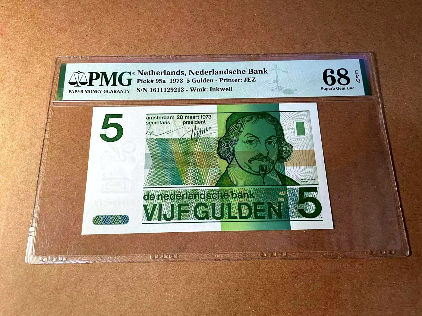 【Blue Auction】✨世界纸币精拍第451期【精】 【无47】荷兰 人像版 1973年5盾 PMG68EPQ 超高分