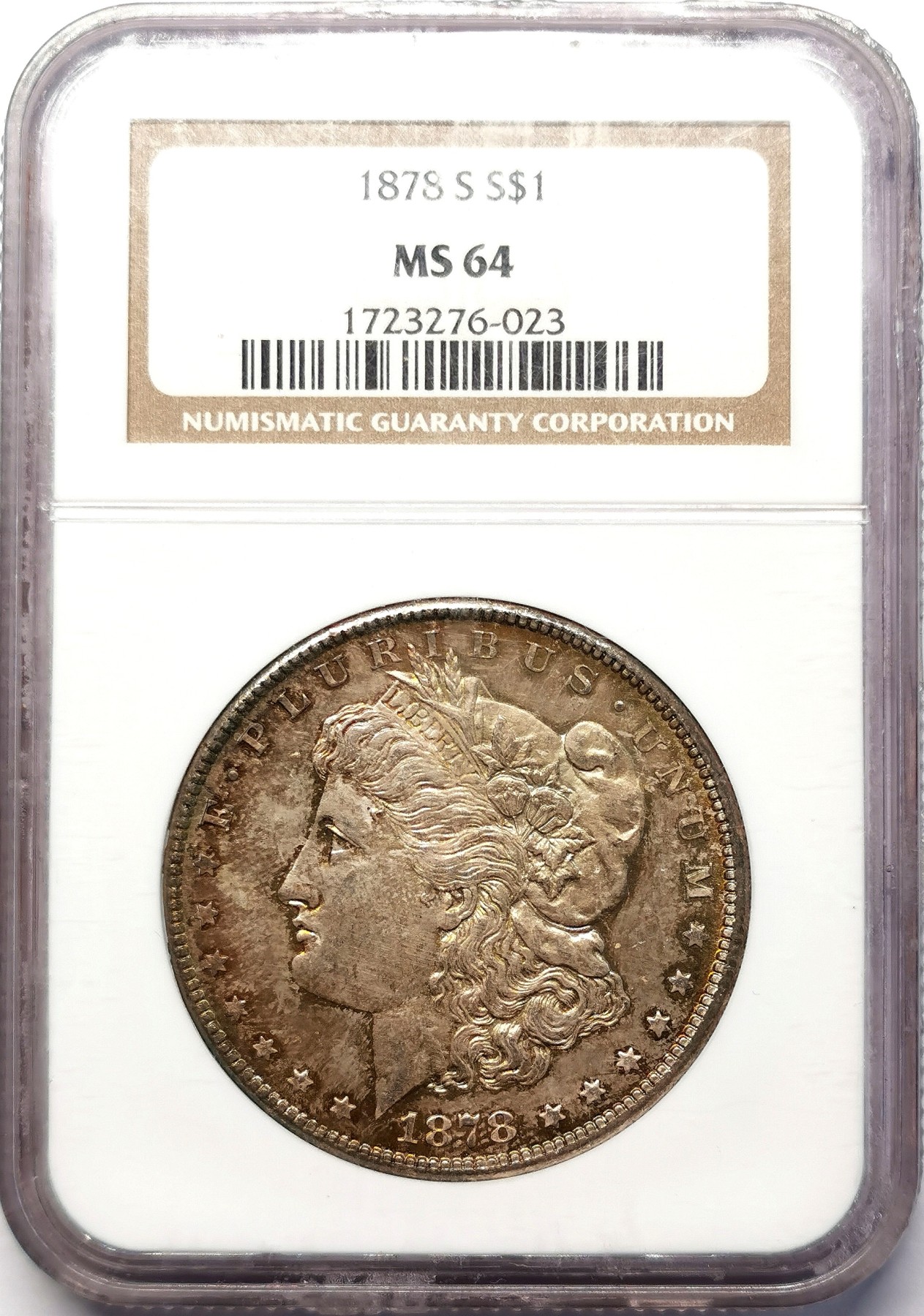 凡希社世界钱币微拍第二百六十四期 1878S美国摩根壹元NGC-MS64淡紫金间彩！