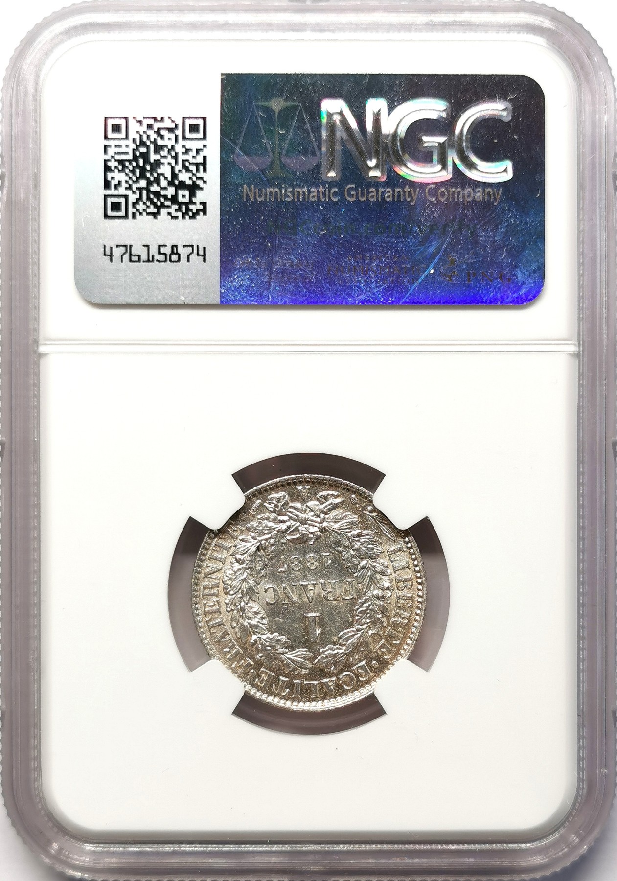 凡希社世界钱币微拍第二百六十四期 1887A法国丰收女神银法郎NGC-MS62