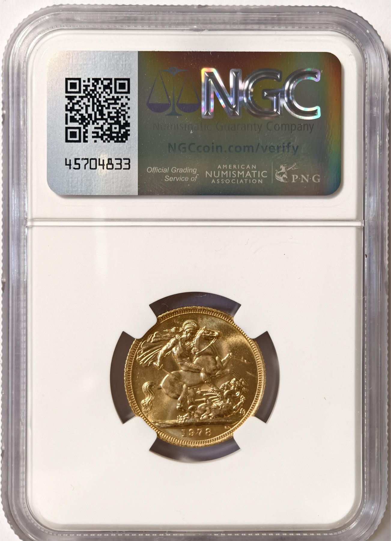 紫瑗钱币——第332期拍卖 英国 1978年 伊丽莎白二世 1索维林(磅) 金币 8克 NGC MS64