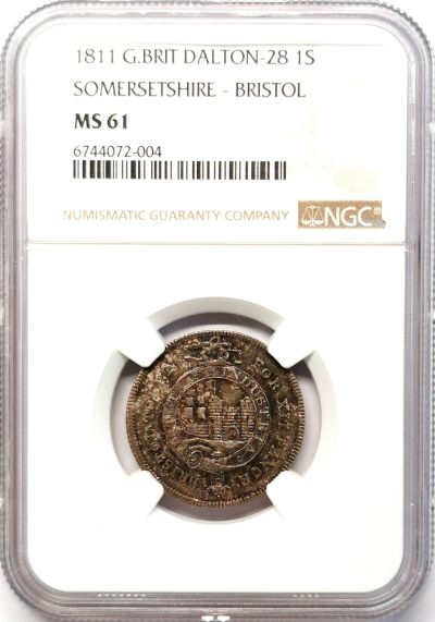 凡希社世界钱币微拍第二百六十八期 - 荐！1811英国布里斯托七商家联合发行12便士银token NGC-MS61，R级稀有品种！