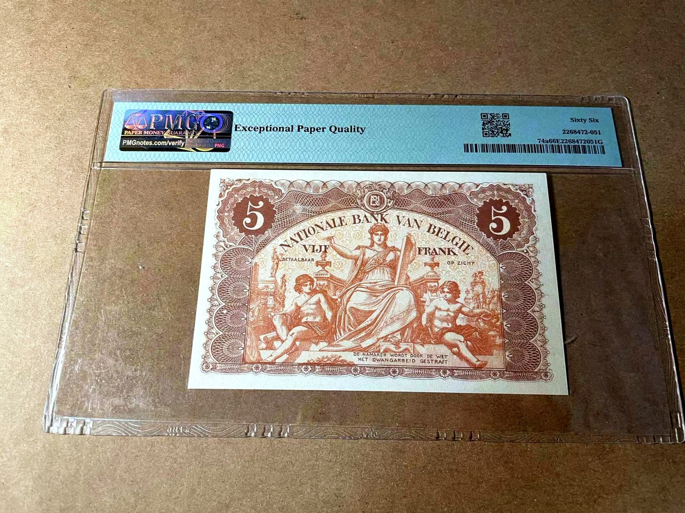 【Blue Auction】✨世界纸币精拍第451期【精】 【唯一冠军分】比利时 早期 1914年5法郎 PMG66EPQ 罕见版本