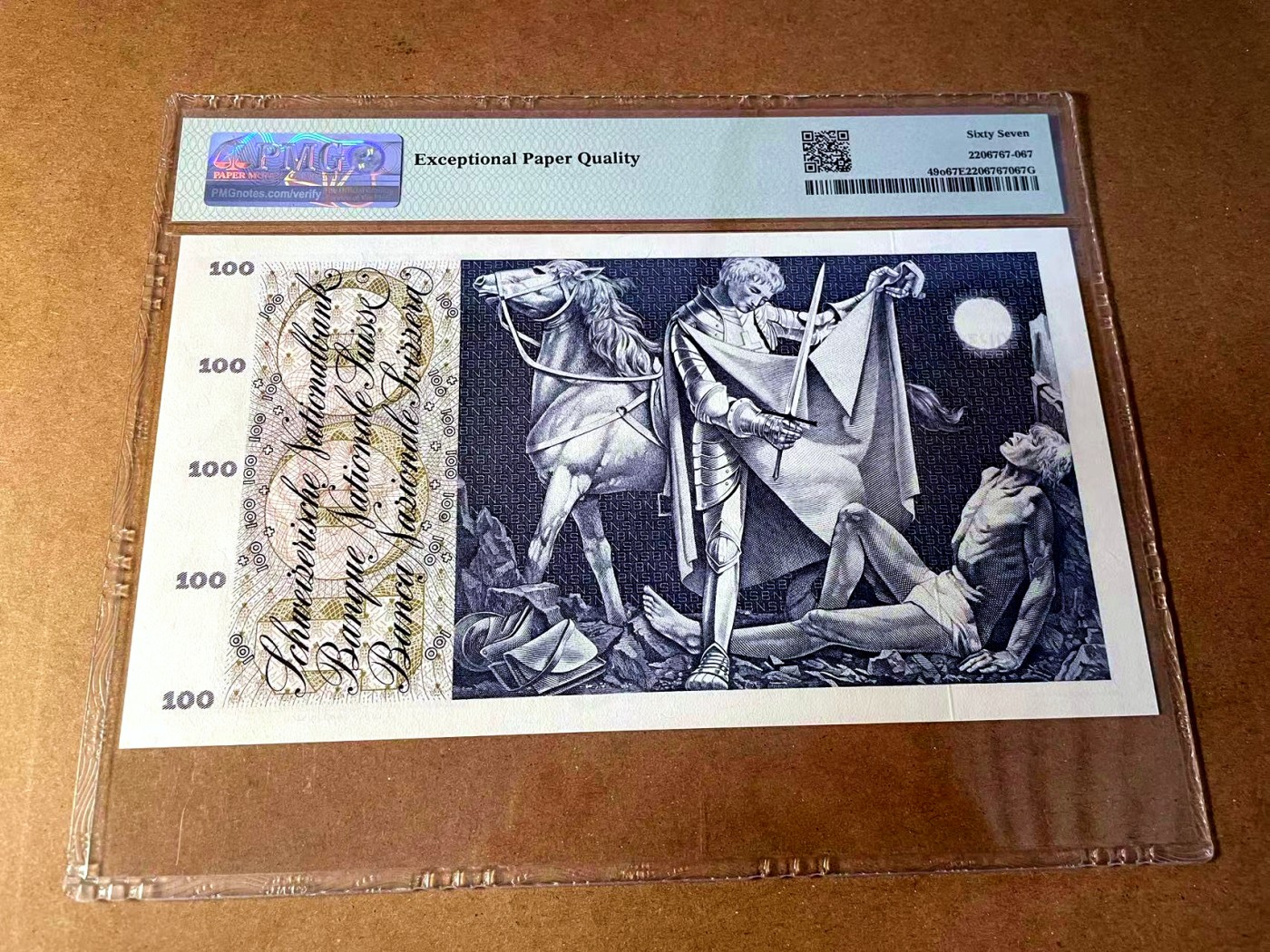 【Blue Auction】✨世界纸币精拍第451期【精】 瑞士 1973年100法郎 圣马丁割袍 大票幅 雕刻精美 PMG67EPQ 高分