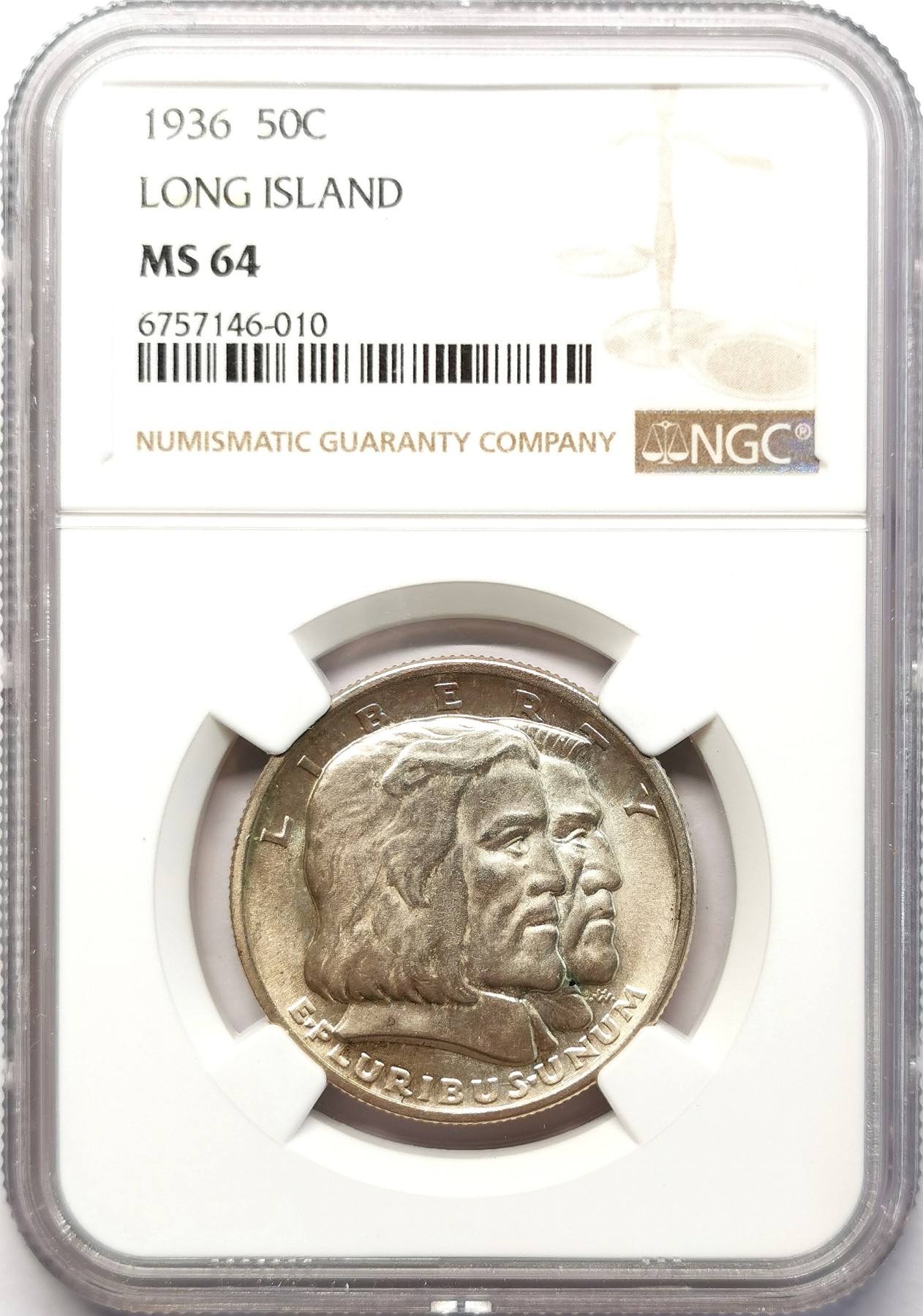 凡希社世界钱币微拍第二百六十四期 1936美国长岛纪念1/2Dol银币NGC-MS64