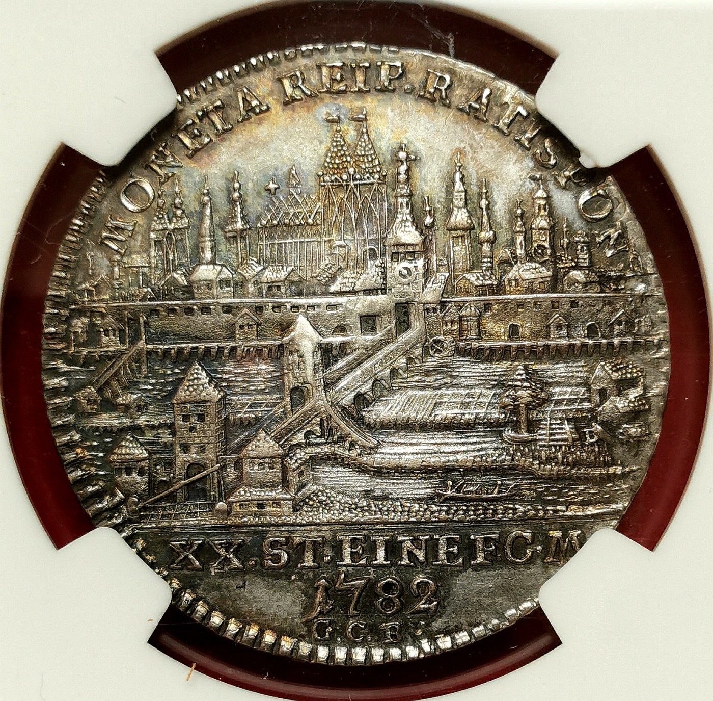 凡希社世界钱币微拍第二百六十四期 荐！1782神罗帝国自由市雷根斯堡城市景观1/2泰勒NGC-AUD，约瑟夫二世军装像！