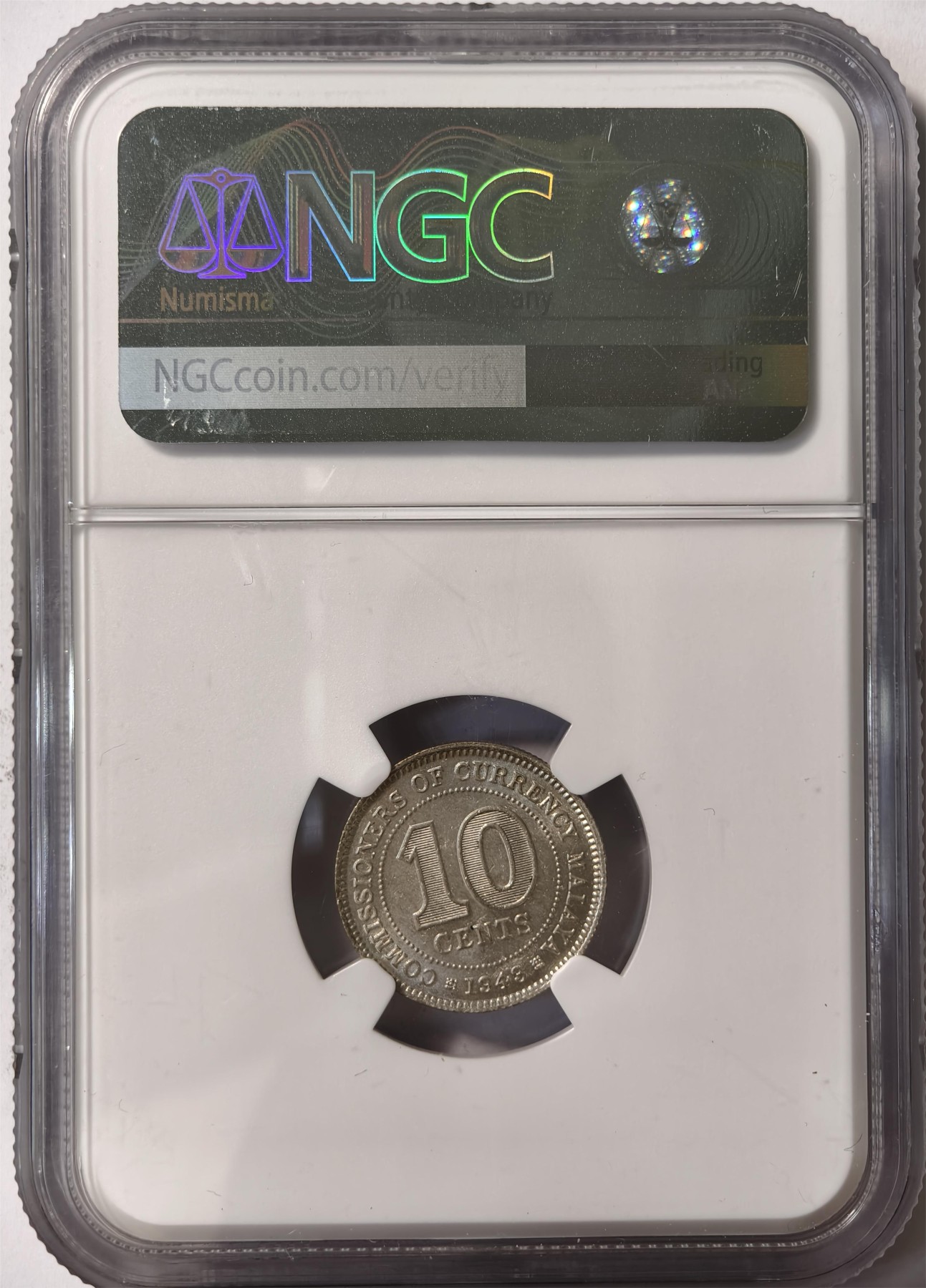 紫瑗钱币——第332期拍卖 马来亚 1943年 乔治六世 10分 银币 NGC MS62