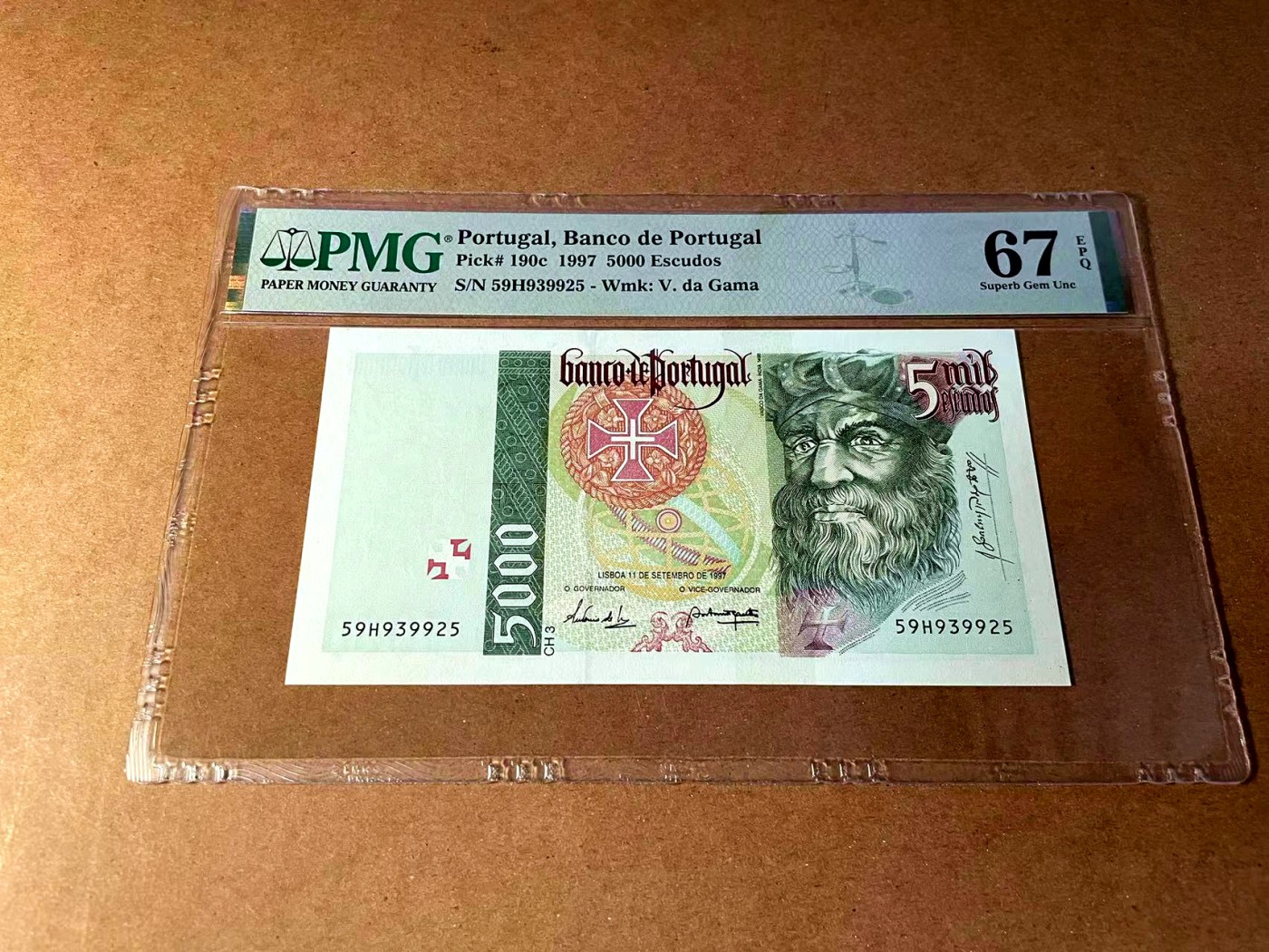 【Blue Auction】✨世界纸币精拍第451期【精】 【p190c】葡萄牙 1997年5000埃斯库多 PMG67EPQ 高分 