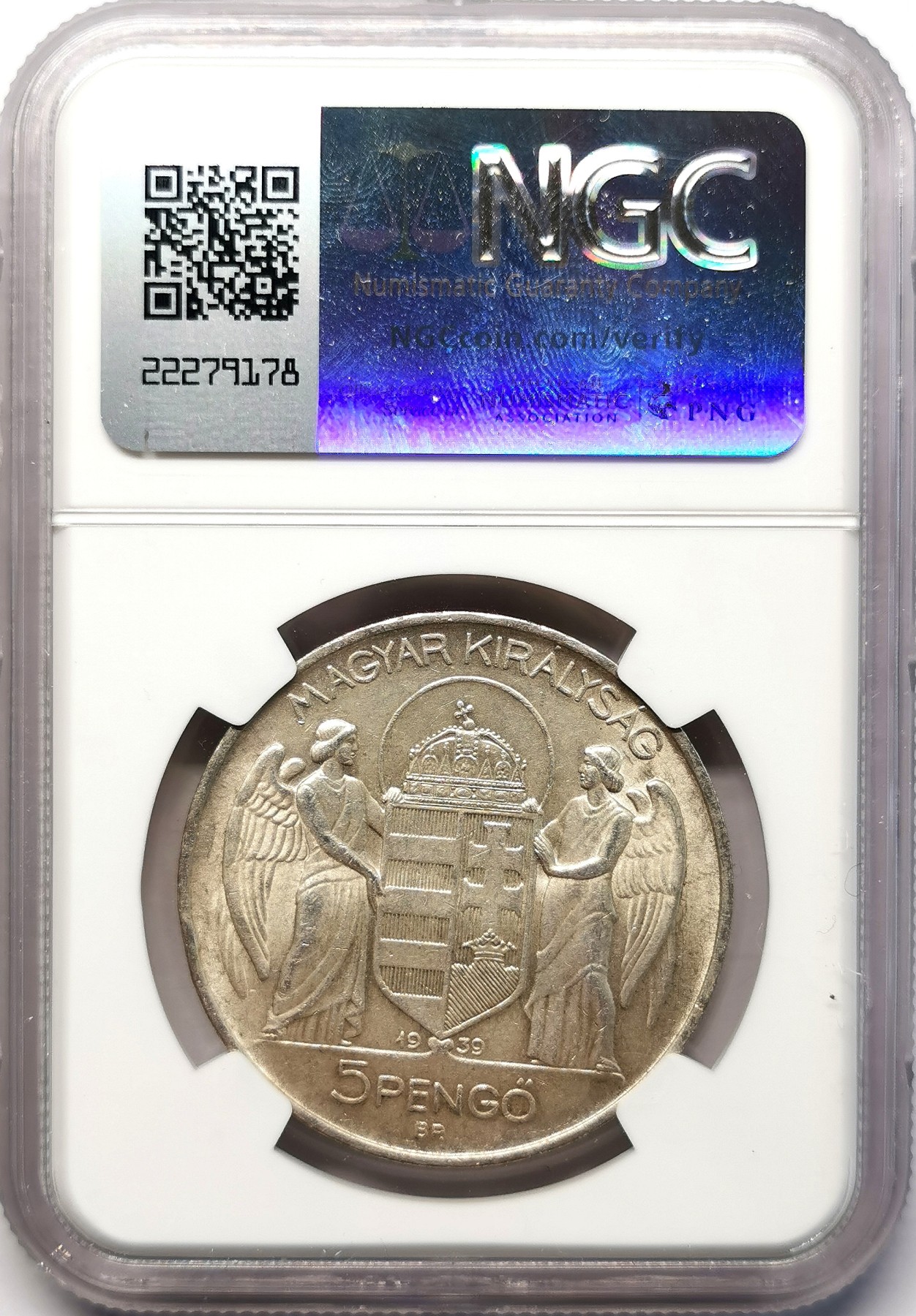 凡希社世界钱币微拍第二百六十四期 1939匈牙利霍尔蒂5P大银NGC-MS61