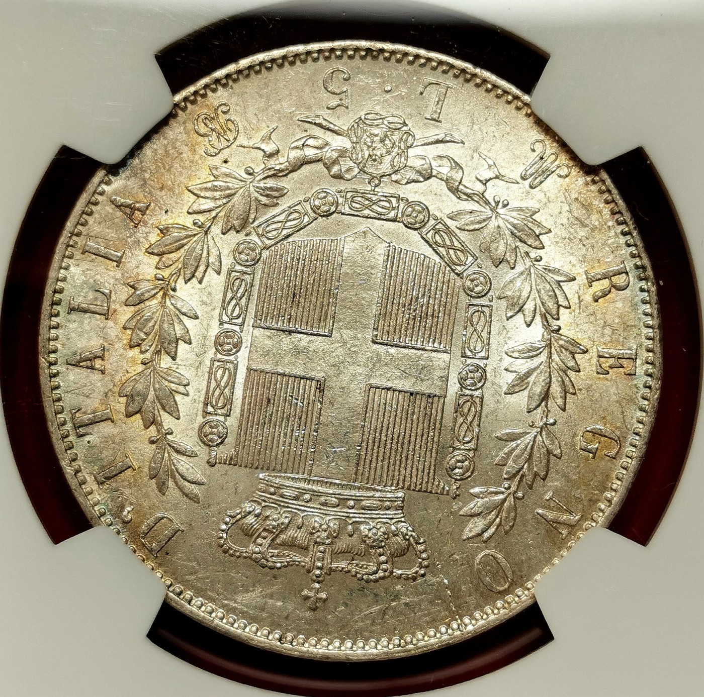 凡希社世界钱币微拍第二百六十四期 1871M意大利埃曼努尔二世5里拉大银NGC-MS61