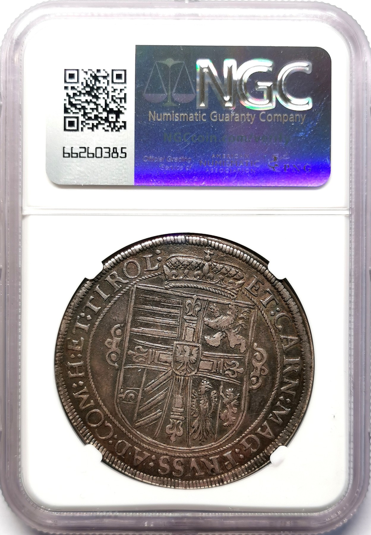 凡希社世界钱币微拍第二百六十四期 1617神罗奥地利大公马克西米利安泰勒大银NGC-AUD 黑彩！