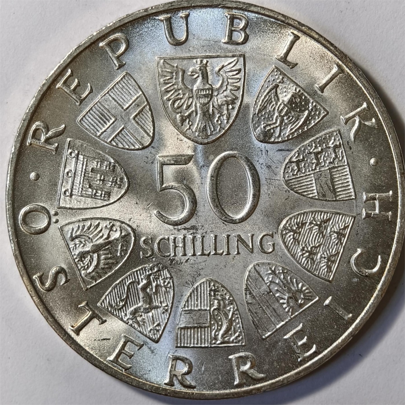 紫瑗钱币——第332期拍卖 奥地利 1968年 第二共和国建国50周年 50先令 20克 0.9银 UNC