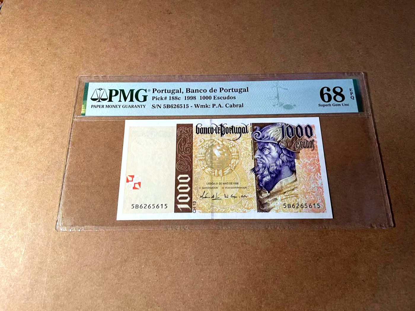 【Blue Auction】✨世界纸币精拍第451期【精】 【无47 p188c】葡萄牙 1998年1000埃斯库多 PMG68EPQ 超高分 