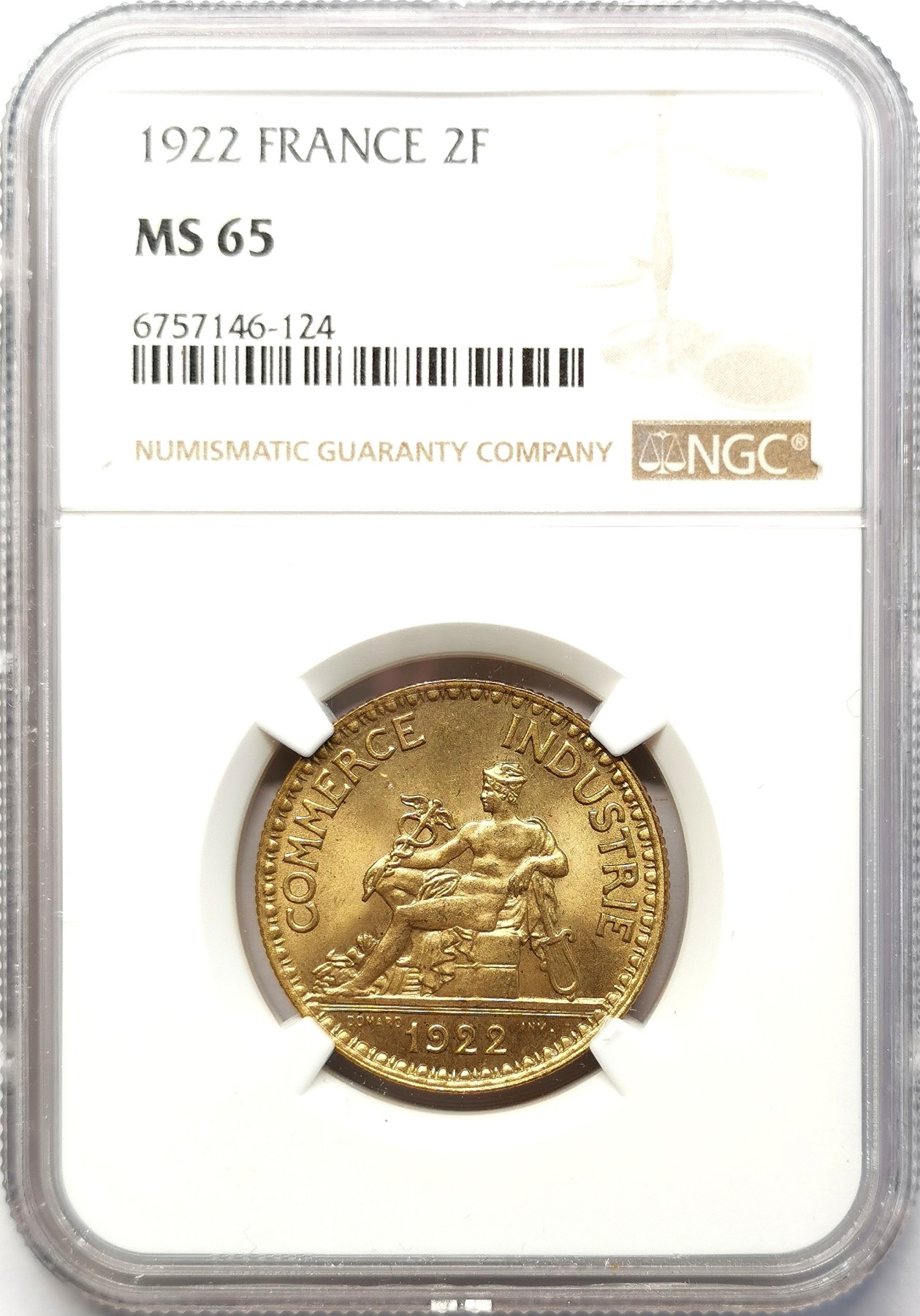 凡希社世界钱币微拍第二百六十四期 1922法国2法郎铜币NGC-MS65
