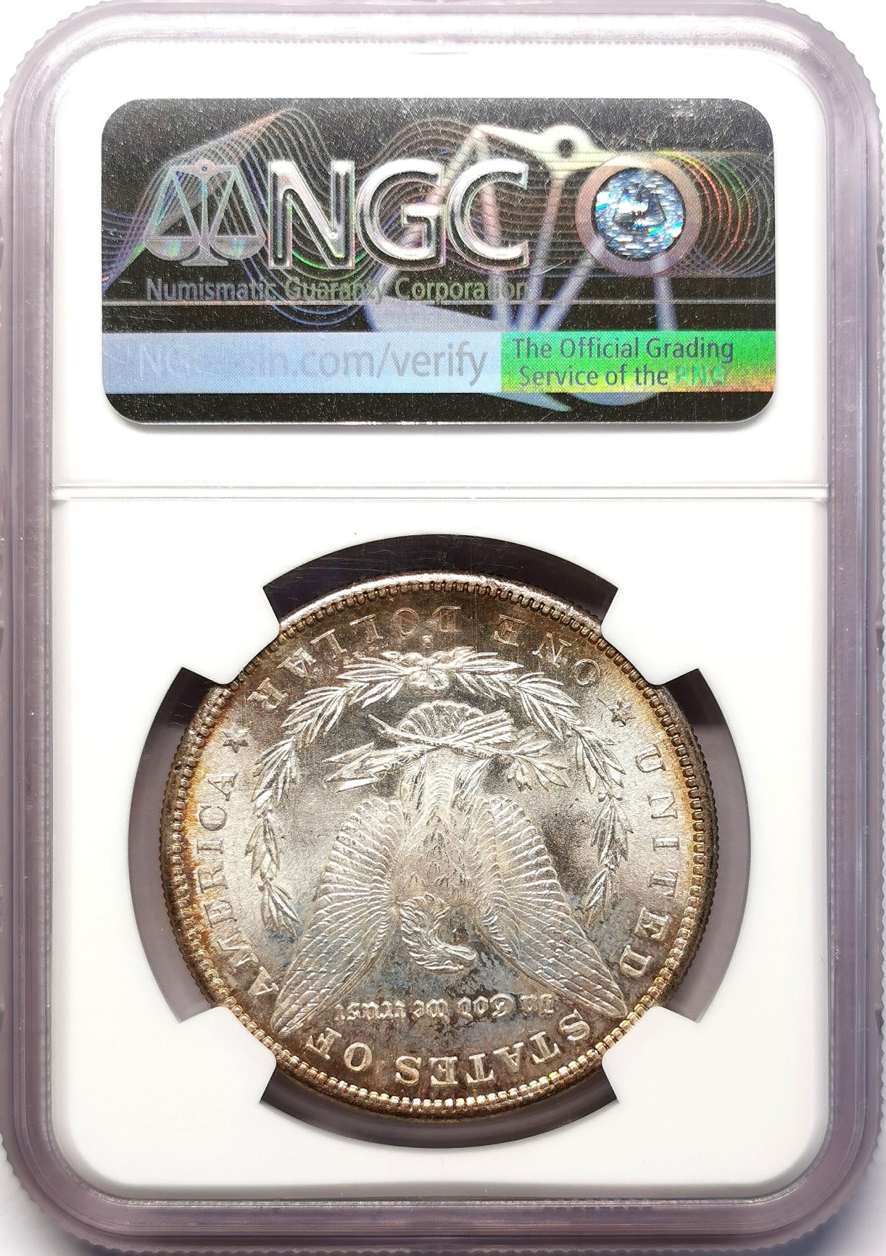 凡希社世界钱币微拍第二百六十四期 1881S美国摩根壹元NGC-MS62，油彩，实物初铸PL效果明显！