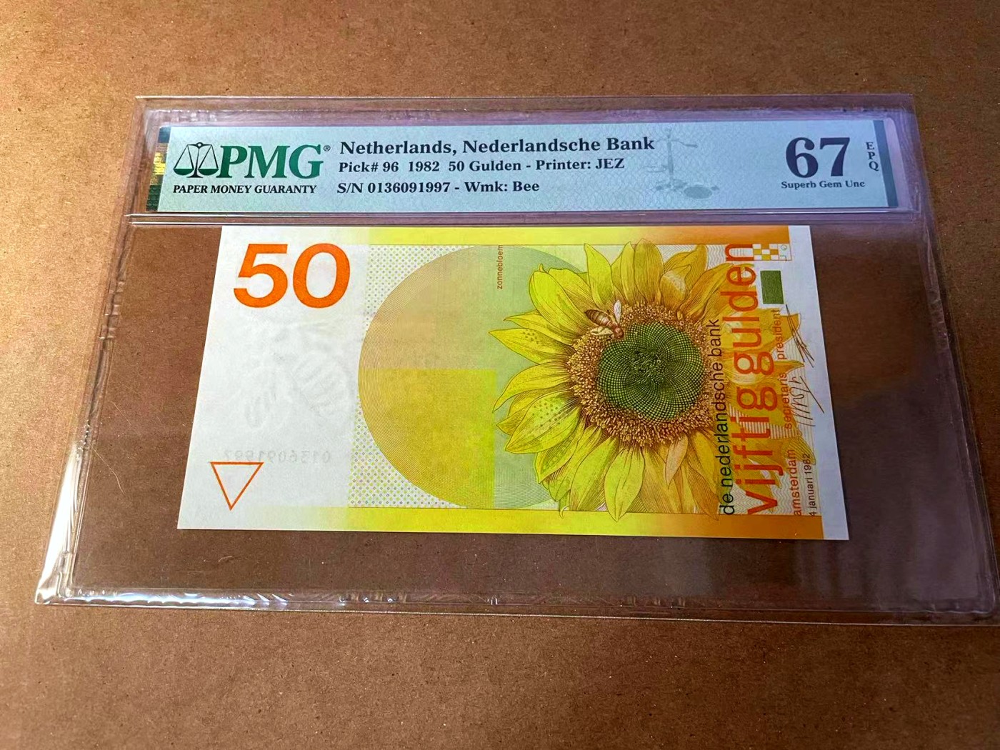 【Blue Auction】✨世界纸币精拍第451期【精】 荷兰 1982年50盾 向日葵 PMG67EPQ 高分