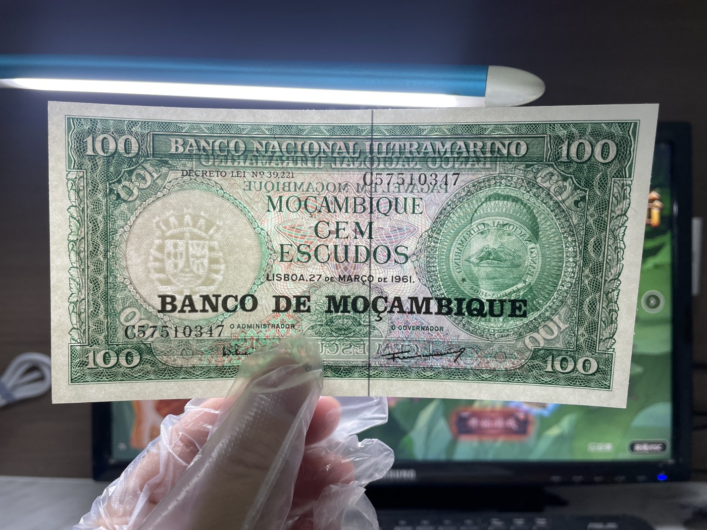 本期拍完结算-2024年集古藏今外币拍卖第二期-第10场-特殊纸币专场（总第20拍） 全新1961年葡属莫桑比克100埃斯库多纸币—独立之后原钞票加盖