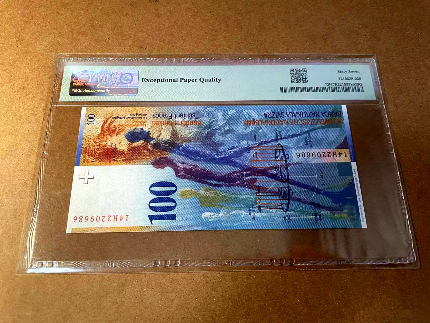 【Blue Auction】✨世界纸币精拍第451期【精】 【无47】瑞士 2014年100法郎 PMG67EPQ 高分