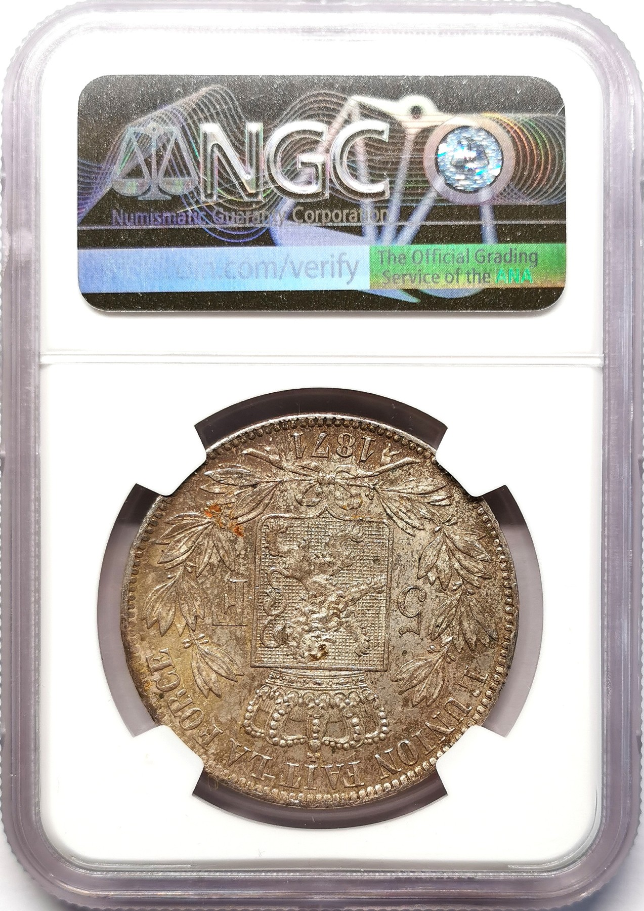 凡希社世界钱币微拍第二百六十四期 1871比利时利奥波德二世5法郎大银NGC-MS61