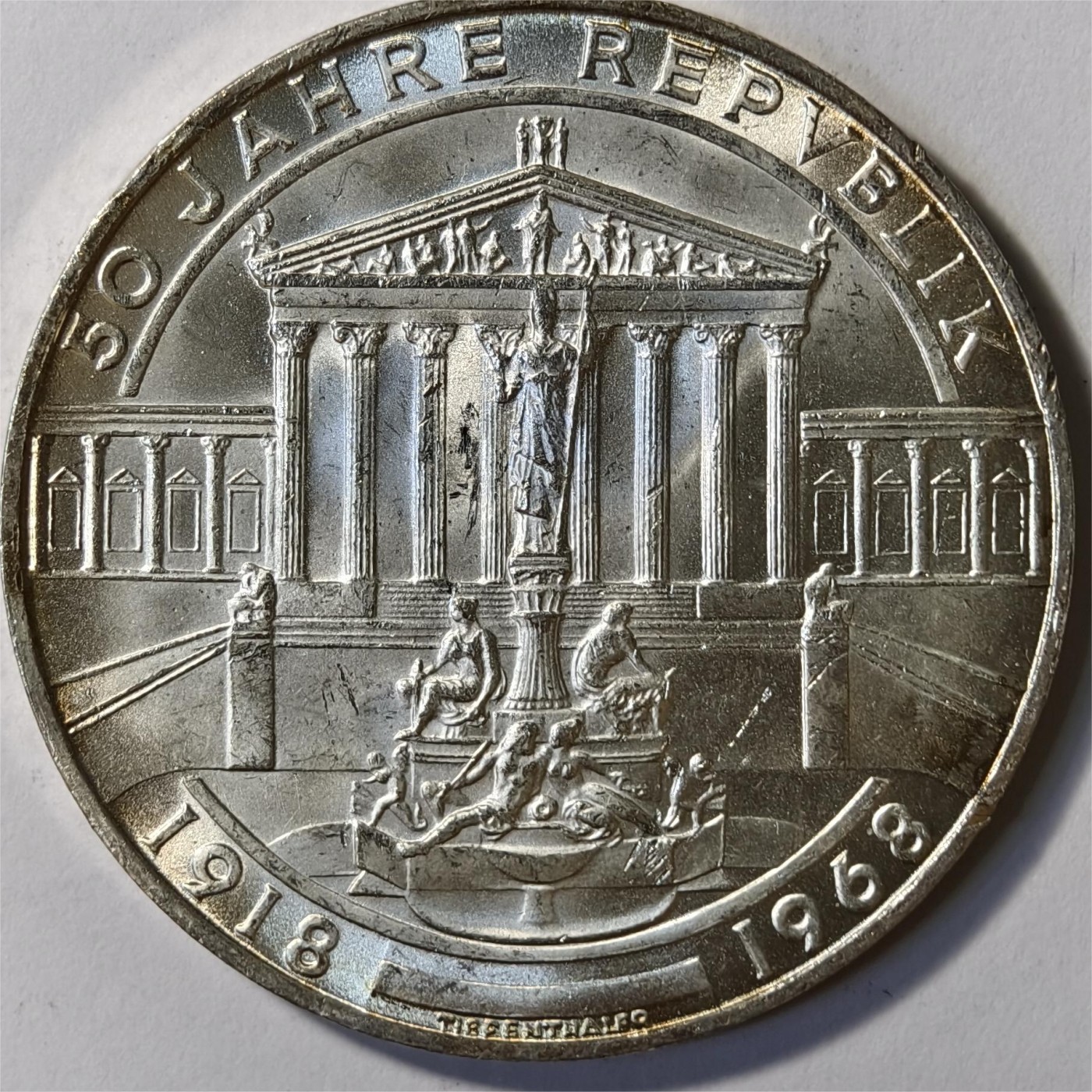 紫瑗钱币——第332期拍卖 奥地利 1968年 第二共和国建国50周年 50先令 20克 0.9银 UNC