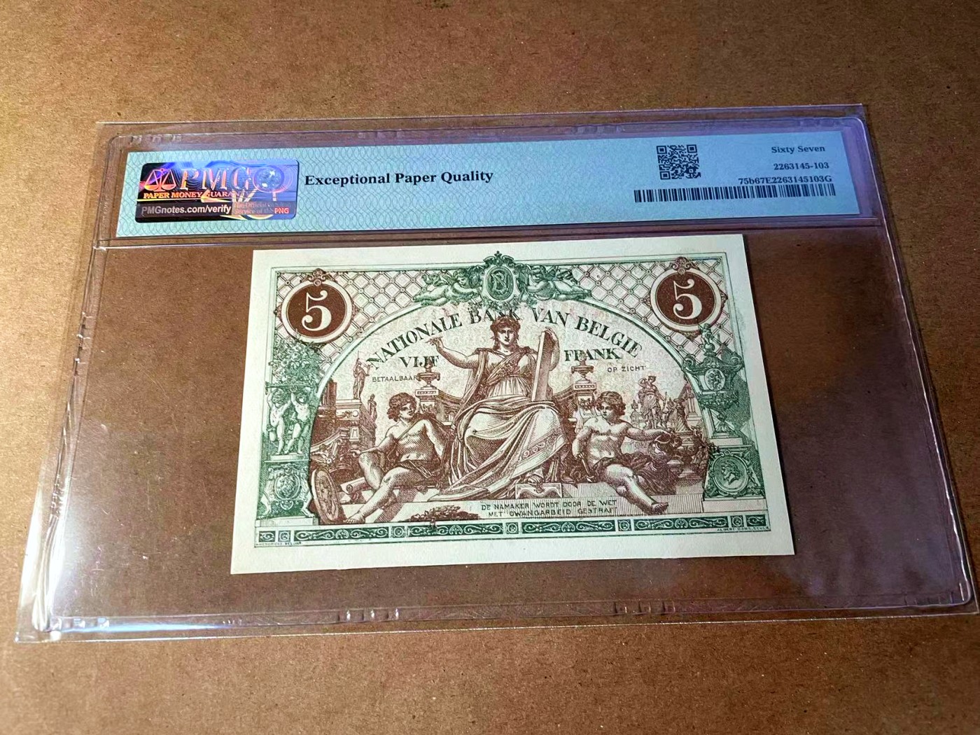 【Blue Auction】✨世界纸币精拍第451期【精】 【无47 仅1张更高分】比利时 早期 1921年5法郎 PMG67EPQ 高分